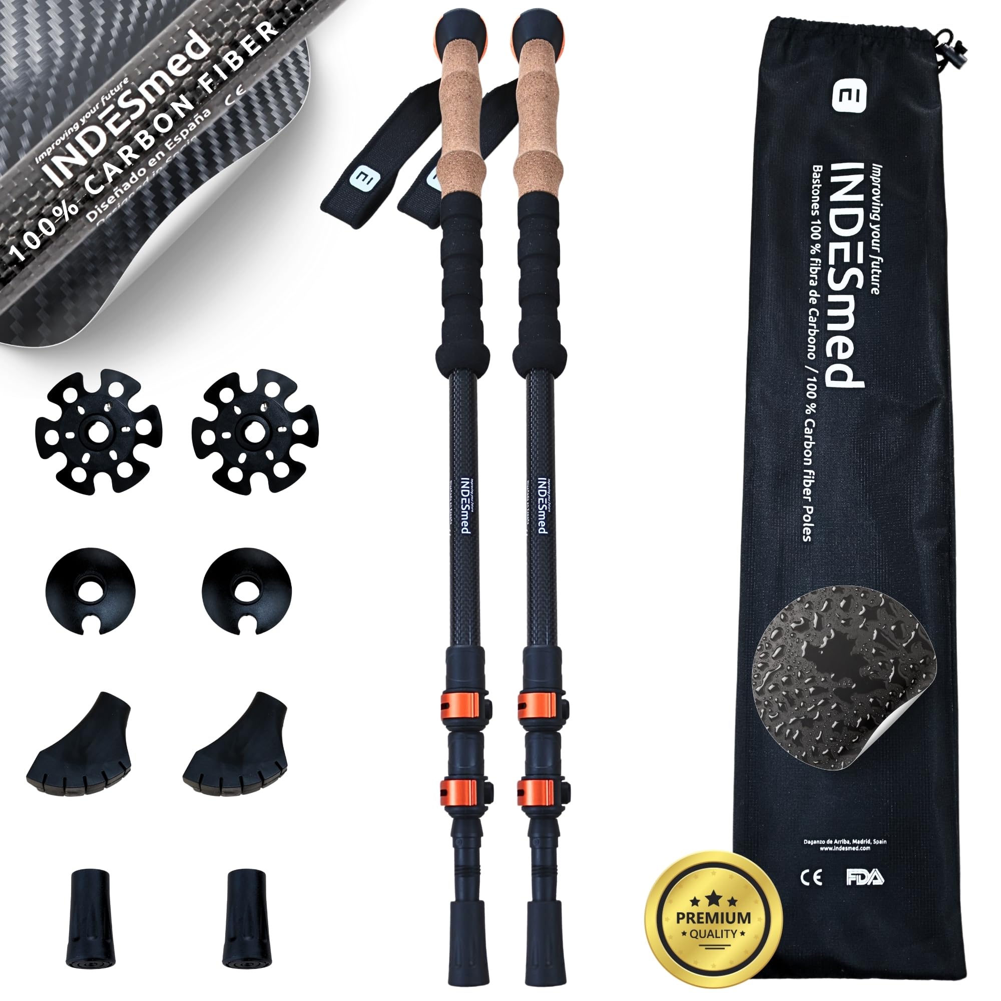 Indesmed Bastoni da Trekking 100% Fibra di Carbonio