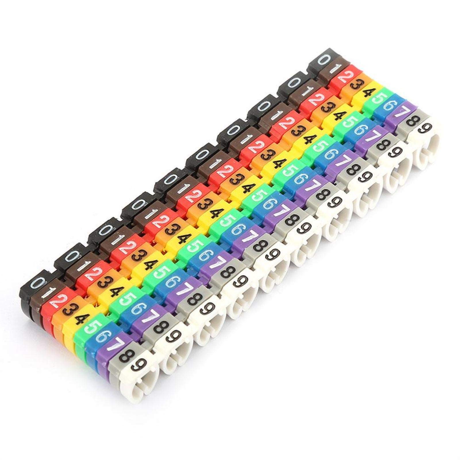 100 Pezzi Marcatori a Clip per Cavi, Cifre 0-9 Cavi in Plastica con Codice Colore, Tubo per Marcatore di Numerazione Digitale, Adatto per Cavi di Spessore 6mm