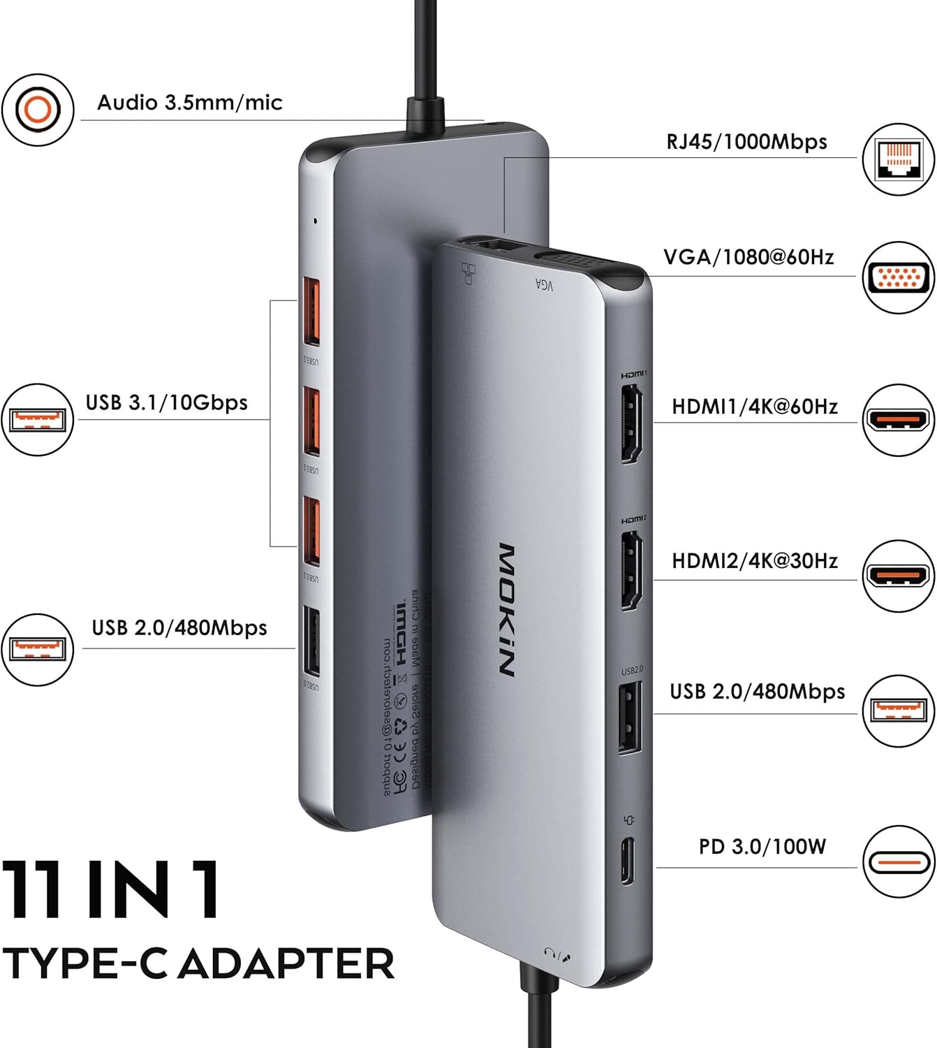 Docking Station USB-C 11 in 1 con Doppio HDMI e VGA - immagine 2
