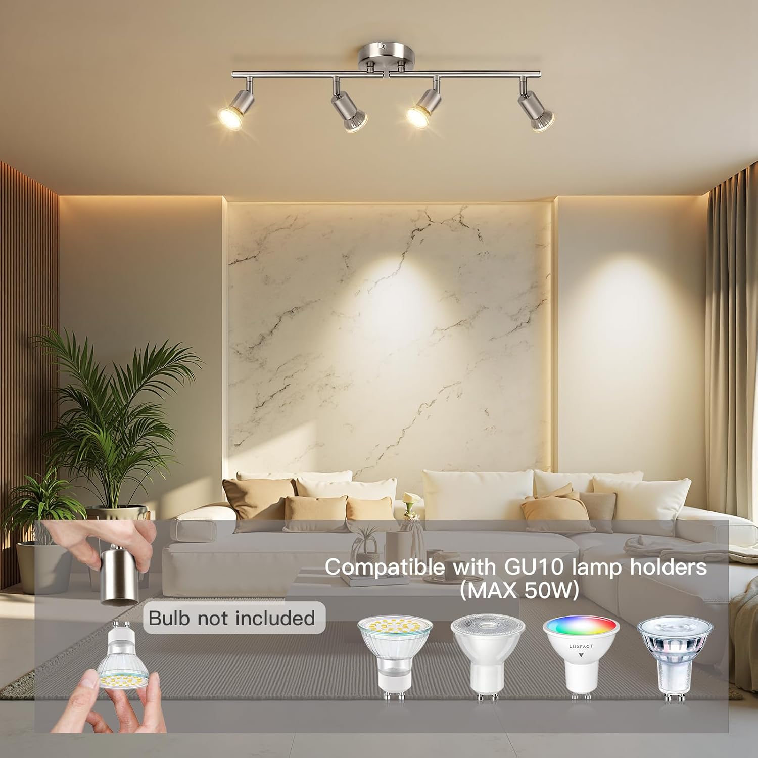 Binario Faretti Soffitto Orientabile GU10 4 Luci - immagine 3