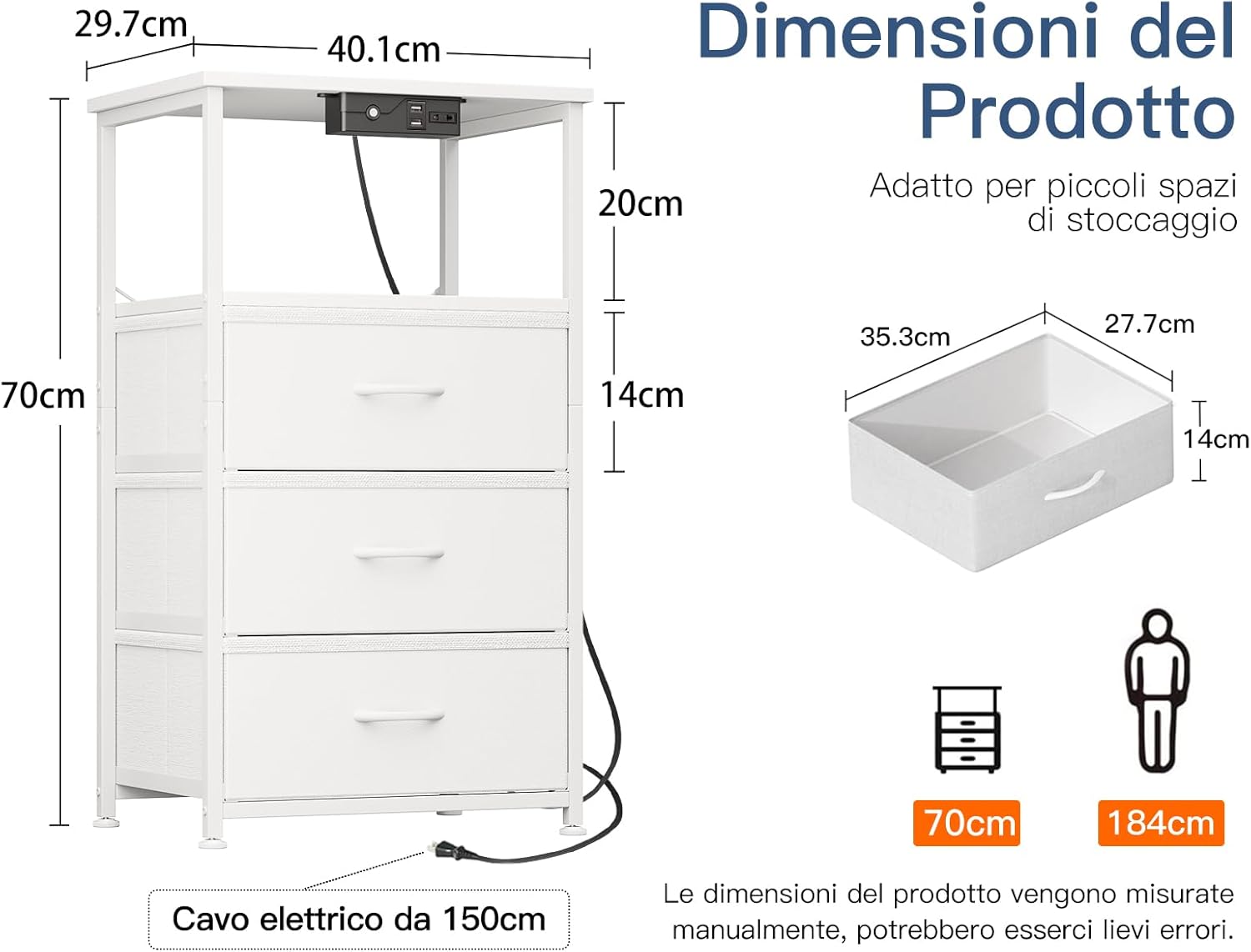 Coleshome Comodino con Presa e Luci USB/LED (2 Pezzi) - immagine 3