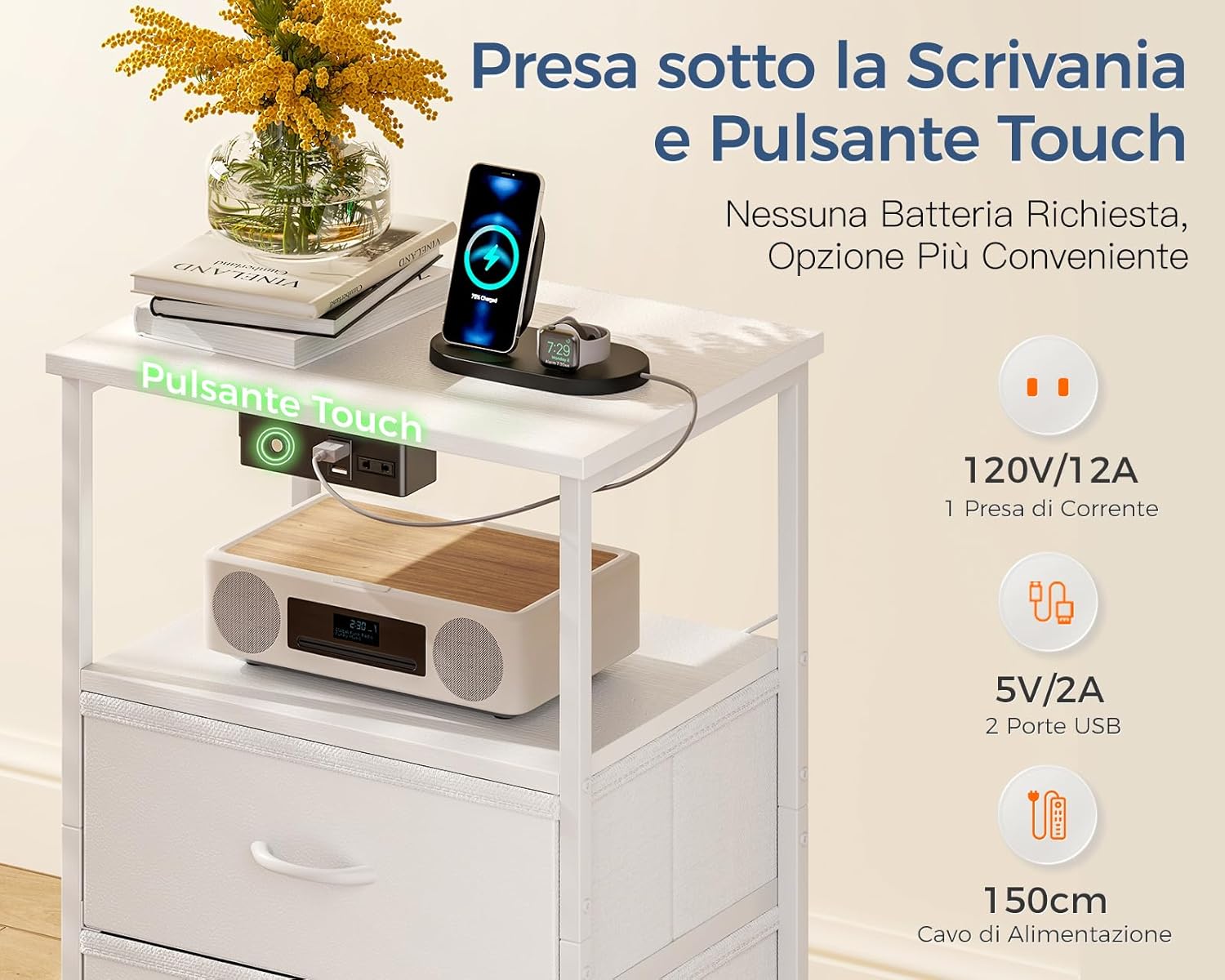 Coleshome Comodino con Presa e Luci USB/LED (2 Pezzi) - immagine 4