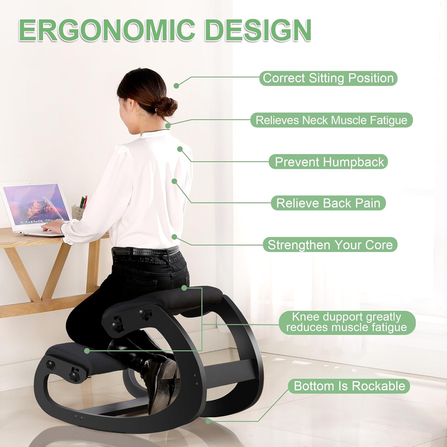 Predawn Sedia Ergonomica Posturale per Inginocchiarsi, Nero - immagine 5