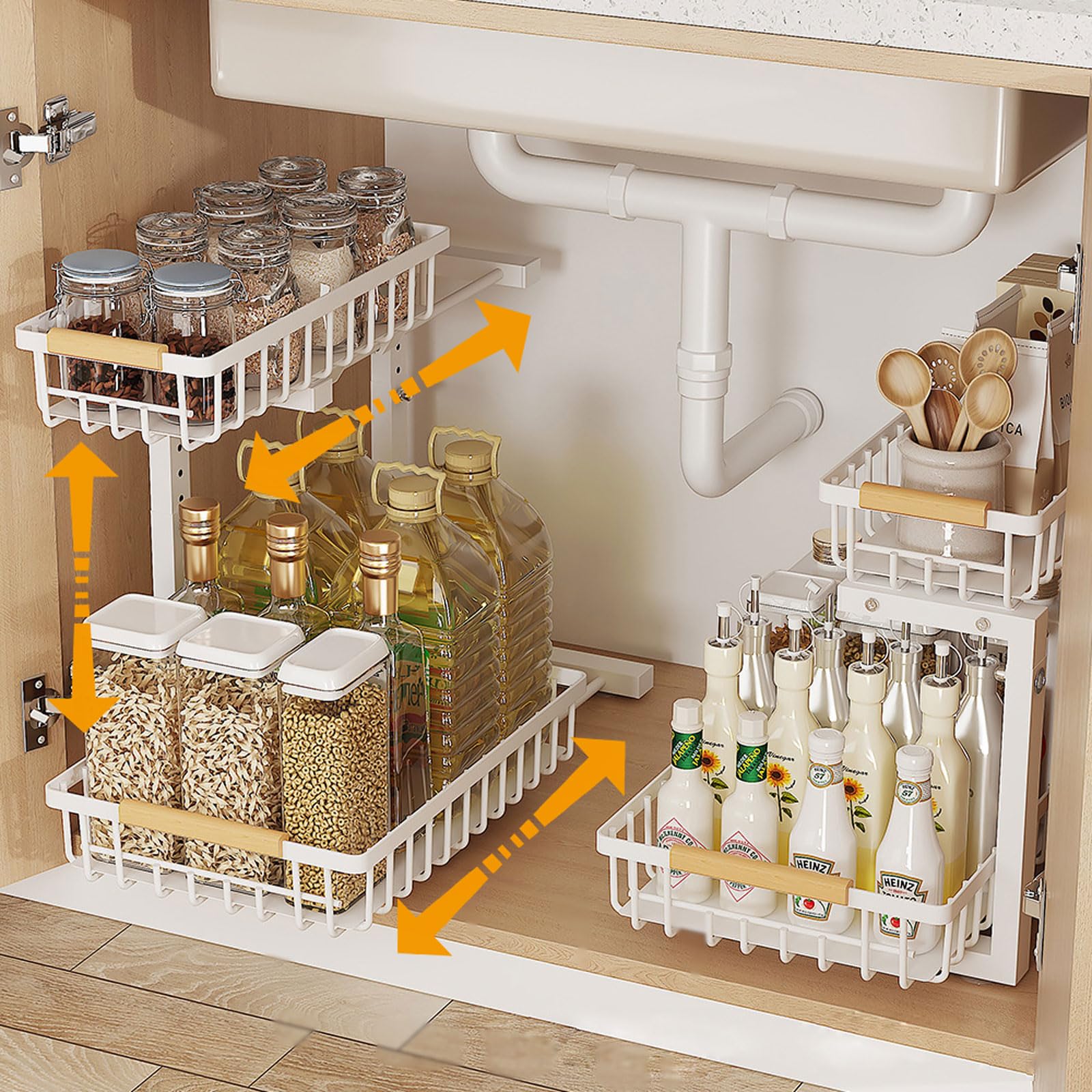 Cyiecweu Organizer Sottolavello Cucina a 2 Ripiani, Bianco