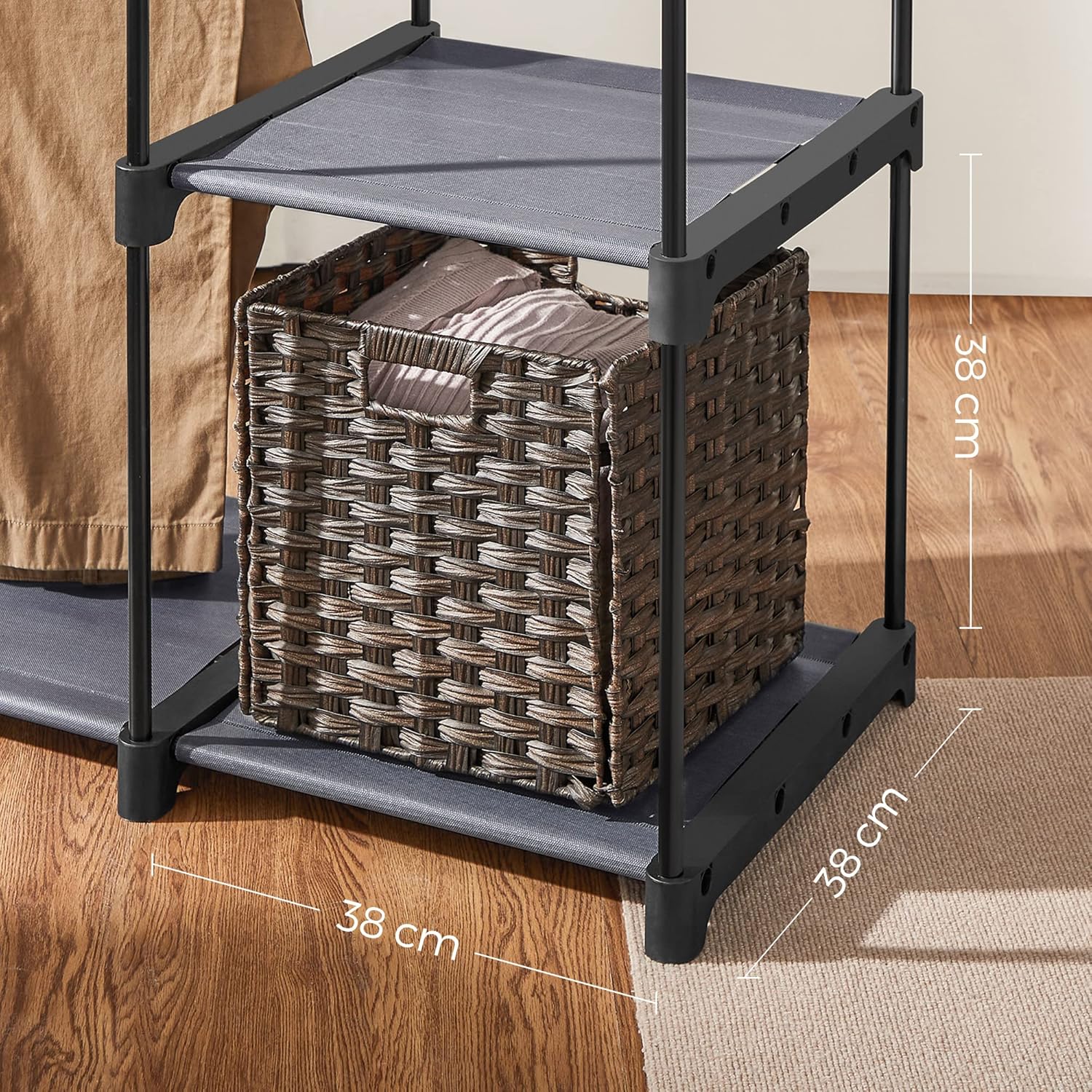 Songmics Armadio Portatile con Ripiani 112x43x165cm, Grigio - immagine 5