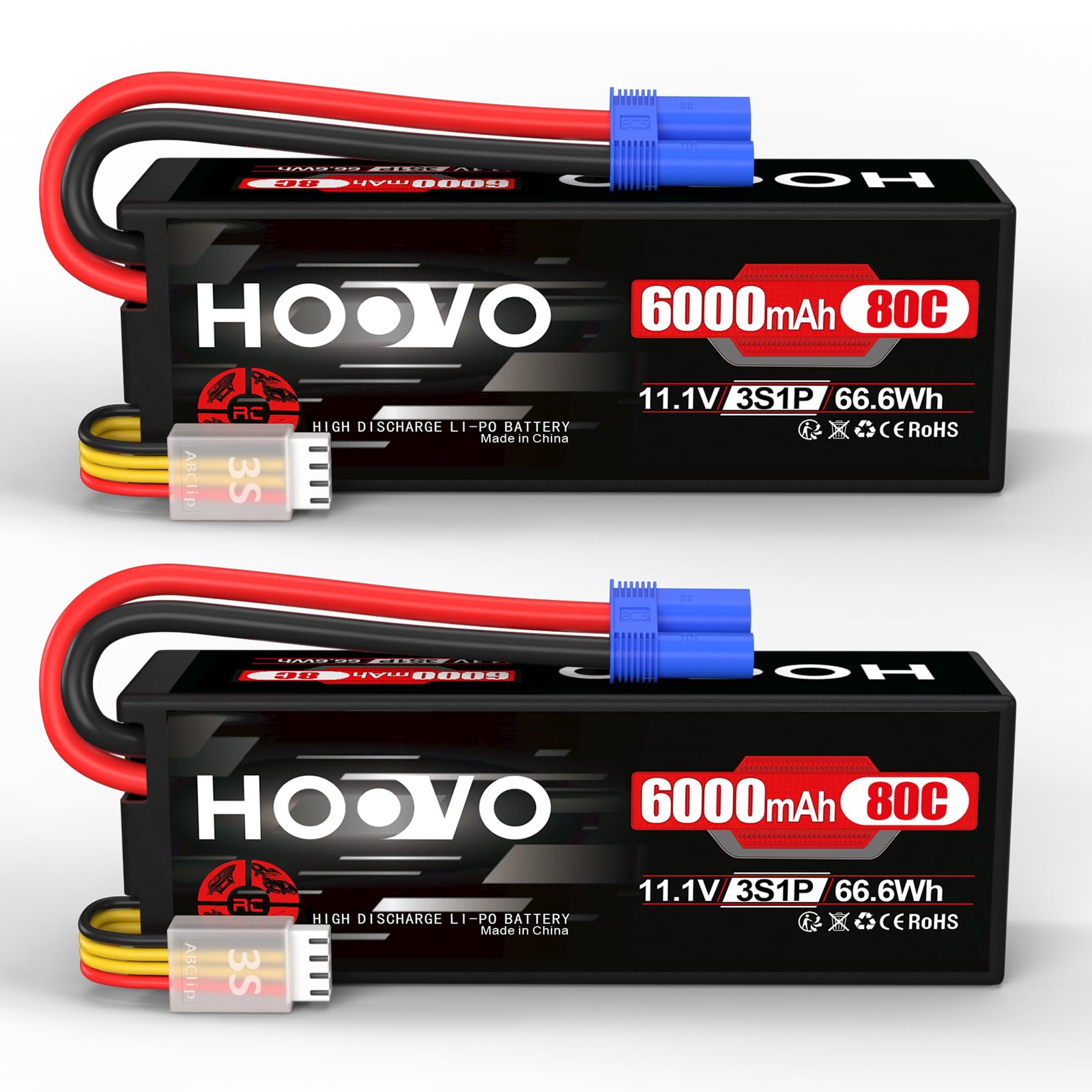 Hoovo Batteria Lipo 3S 11.1V 6000mAh 80C EC5 (2 Pacchi)