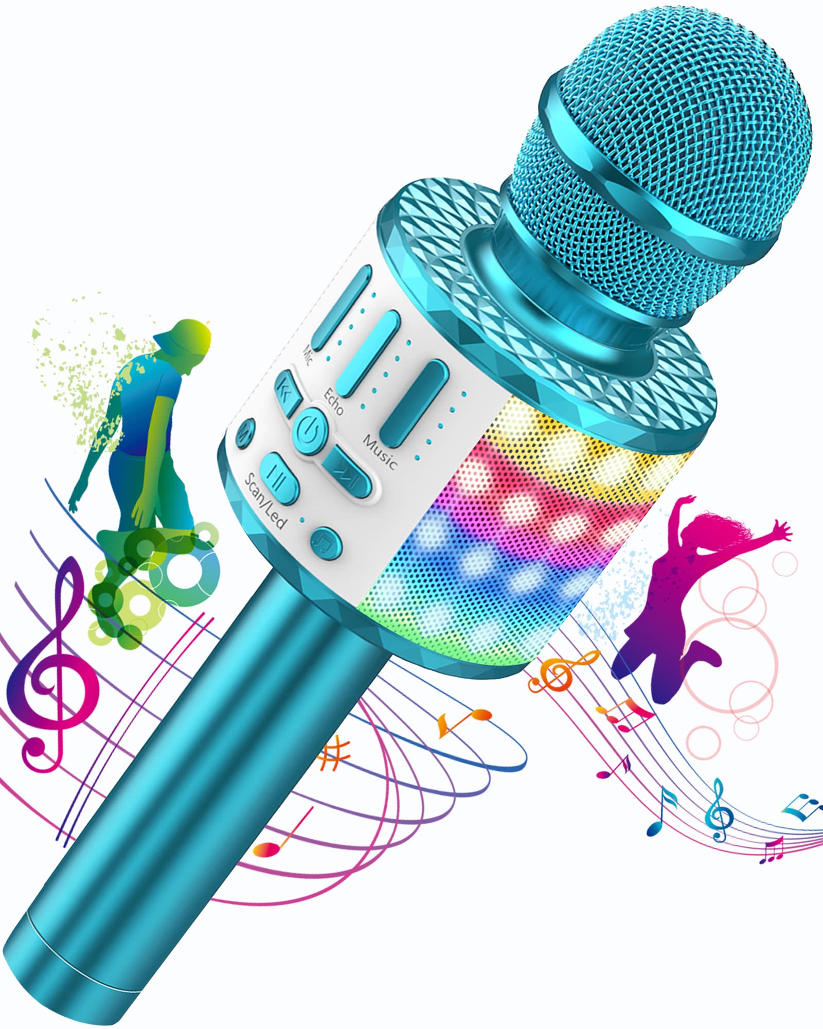 Microfono Karaoke Bluetooth Portatile con LED