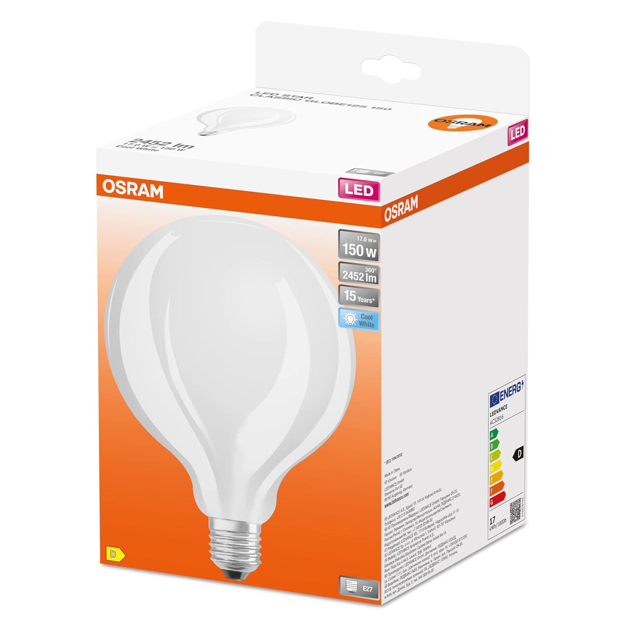 Osram LED Star GLOBE125 E27 4000K, Confezione da 4