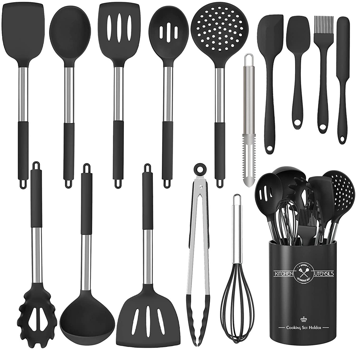 Set 16 Utensili da Cucina in Silicone con Manici Inox