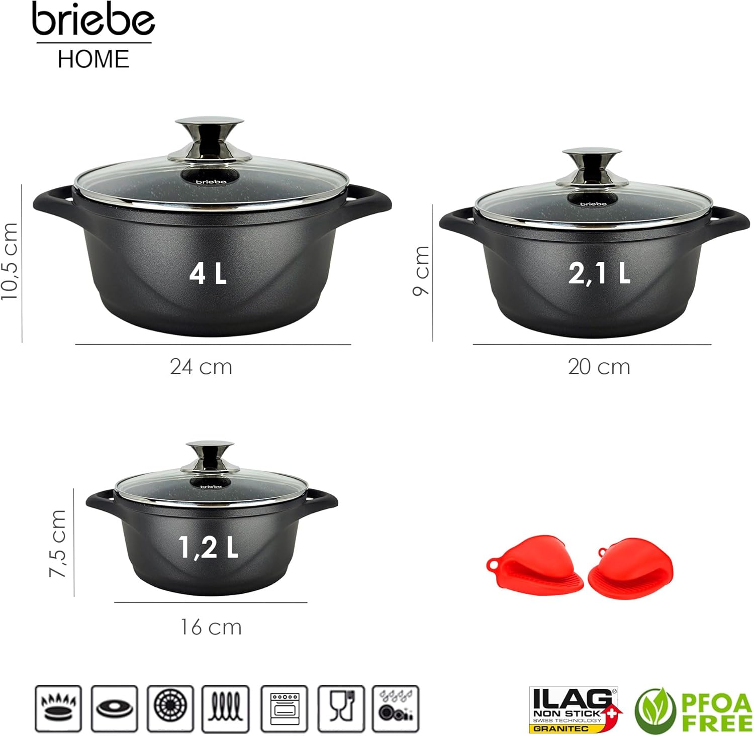 Briebe Set Pentole Induzione 6 Pezzi Alluminio Pressofuso - immagine 3