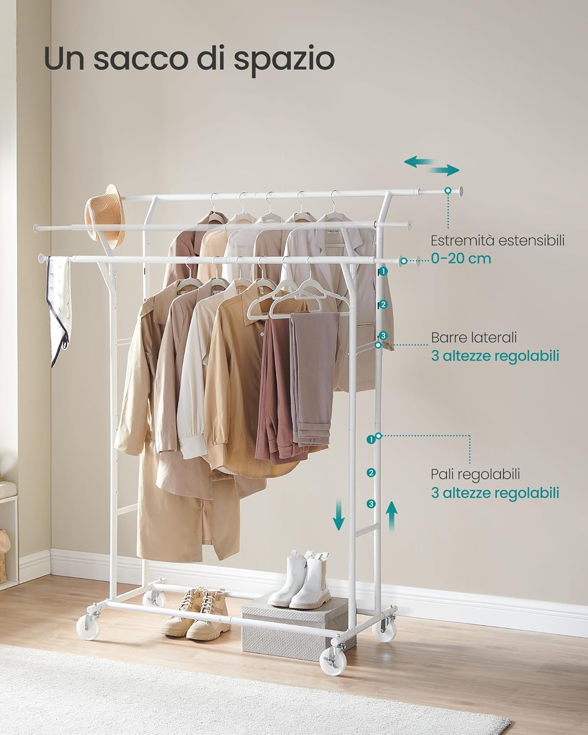 Songmics Stand Appendiabiti Estensibile con 4 Ruote - immagine 3