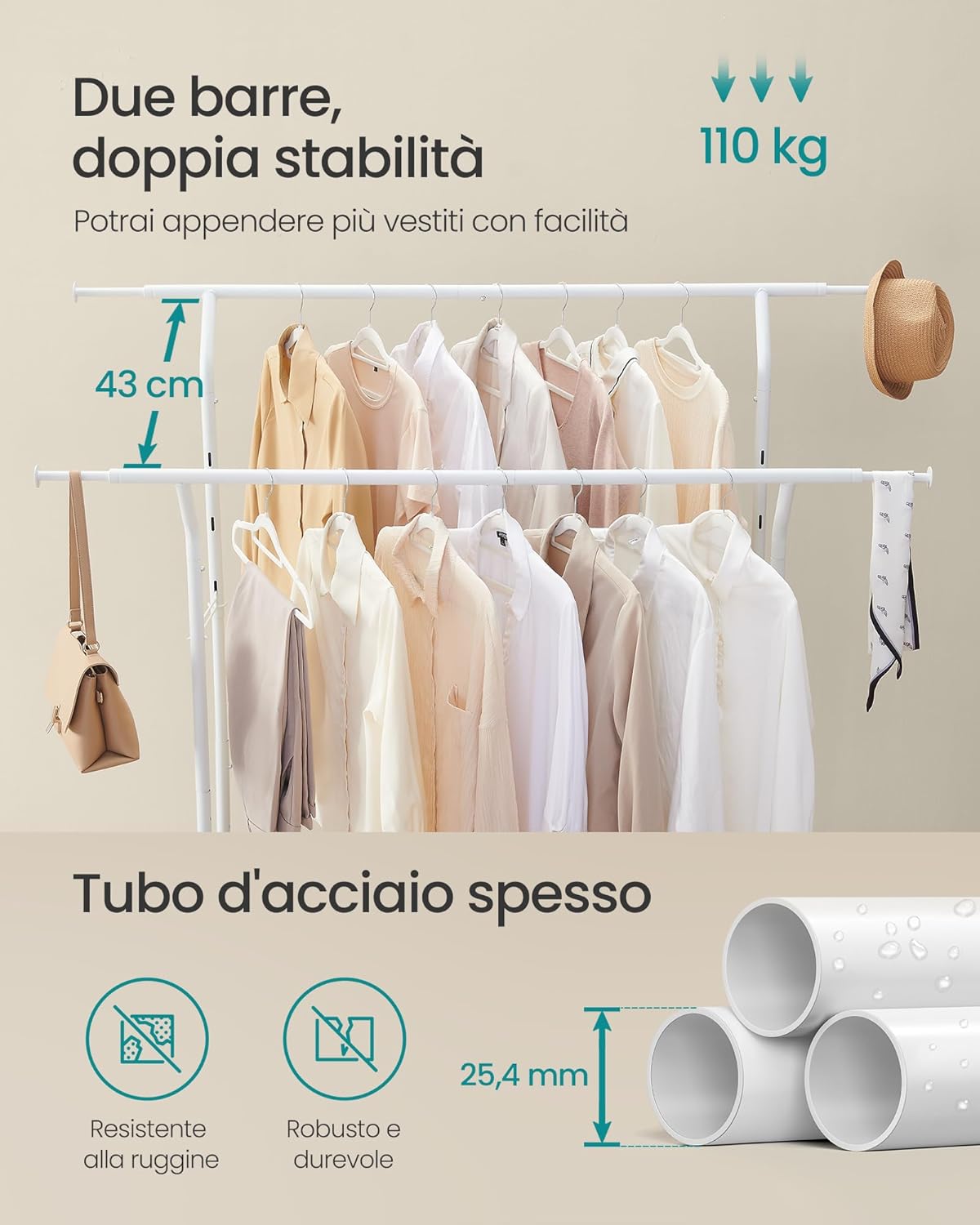 Songmics Stand Appendiabiti Estensibile con 4 Ruote - immagine 4