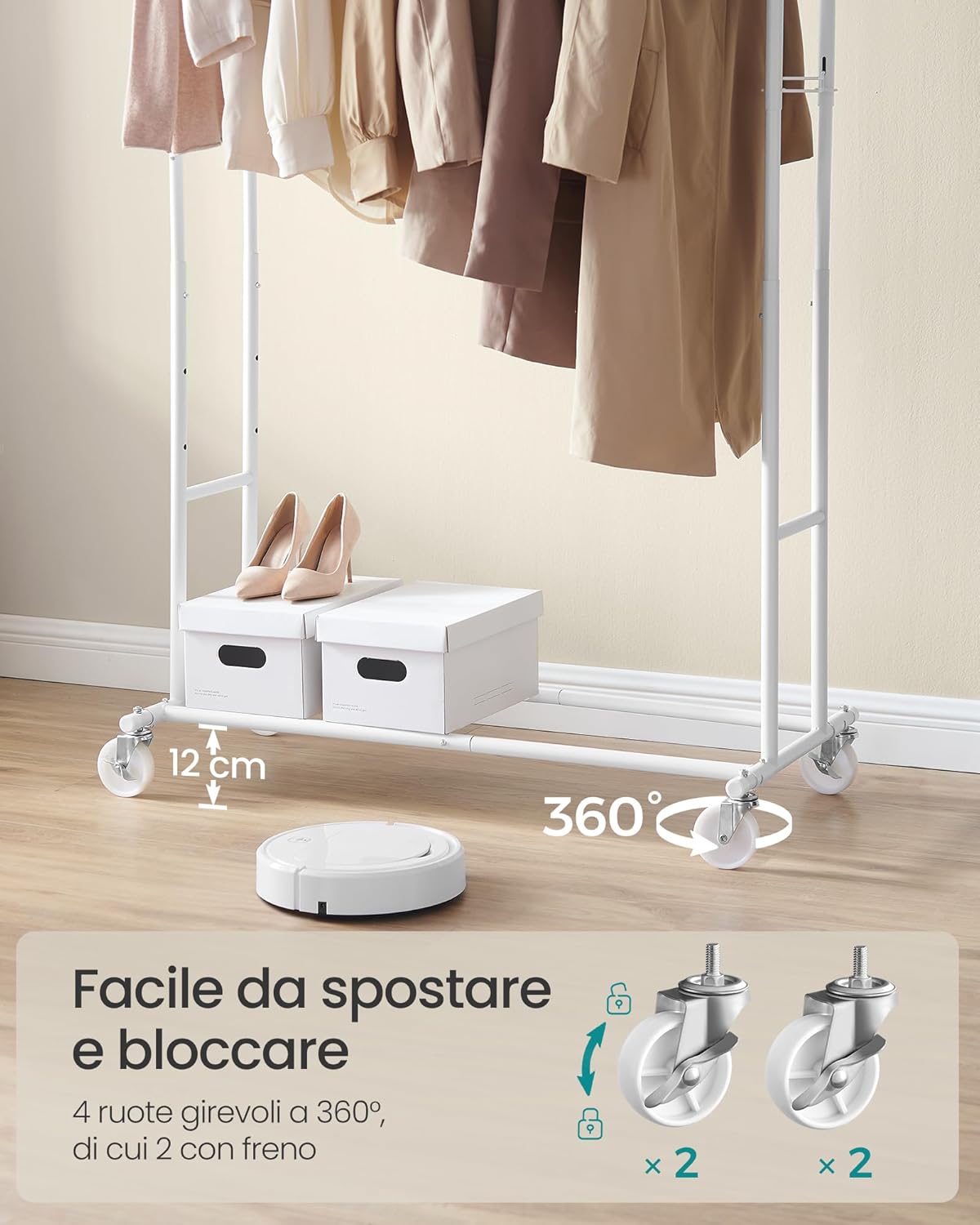 Songmics Stand Appendiabiti Estensibile con 4 Ruote - immagine 5