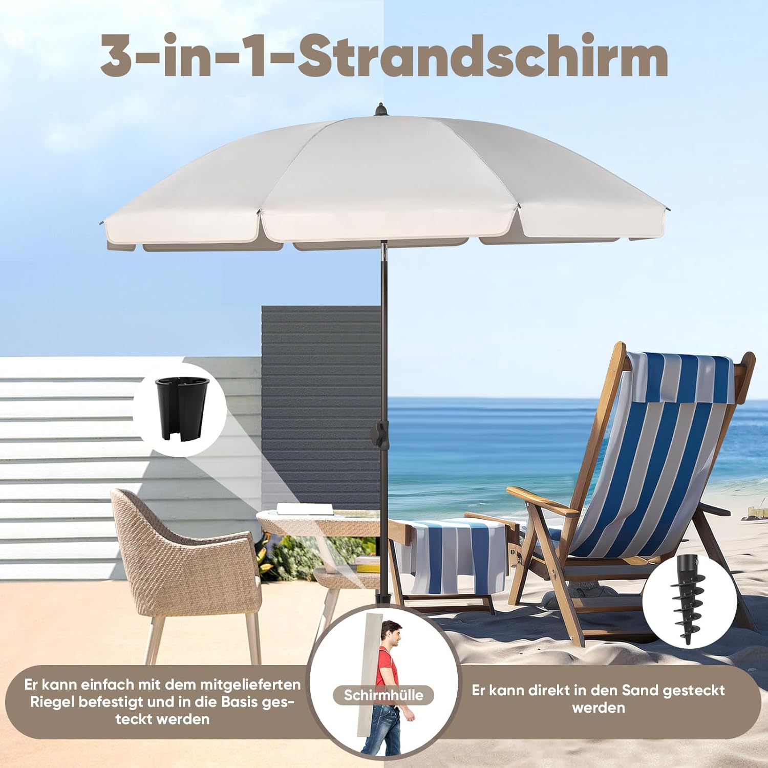 Sekey Ombrellone da Balcone 180cm UPF 50+ - immagine 2