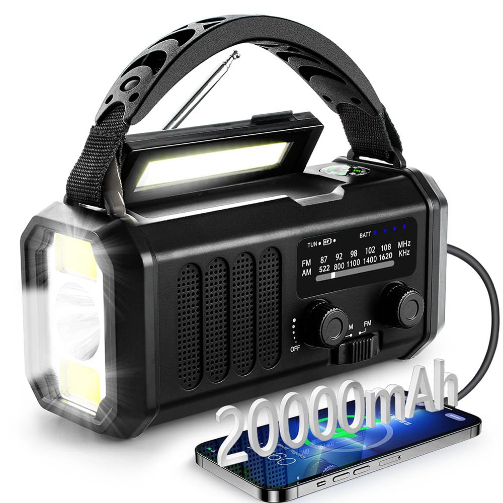 Radio Portatile Emergenza 20000mAh FM/AM, Nero