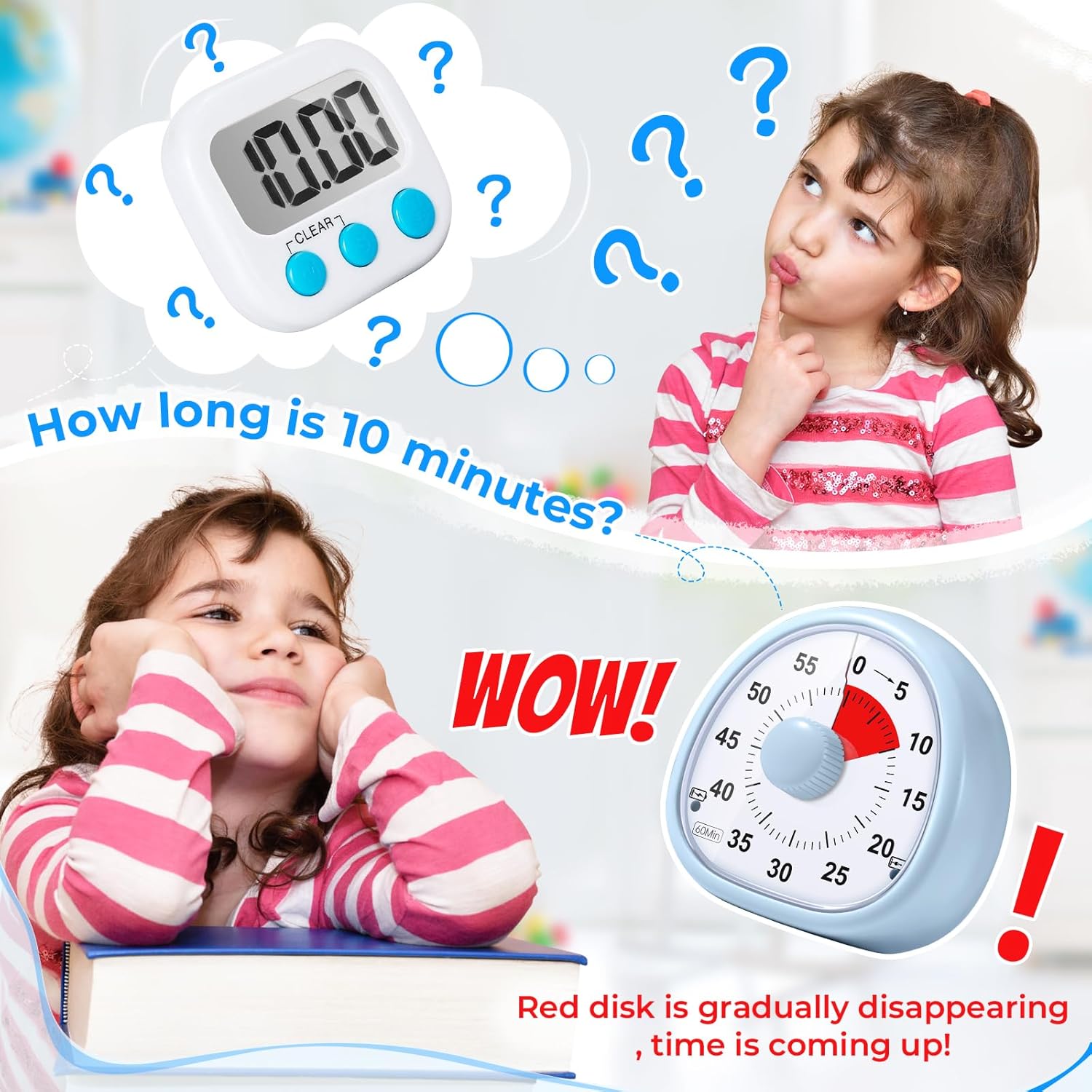 Diboniur Timer Visivo Bambini Ricaricabile, Blu - immagine 2