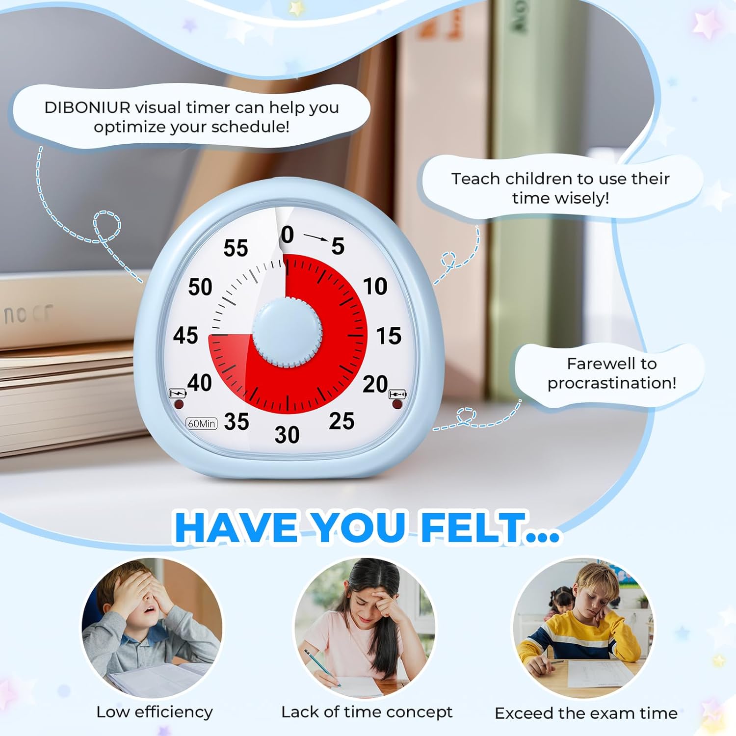 Diboniur Timer Visivo Bambini Ricaricabile, Blu - immagine 3