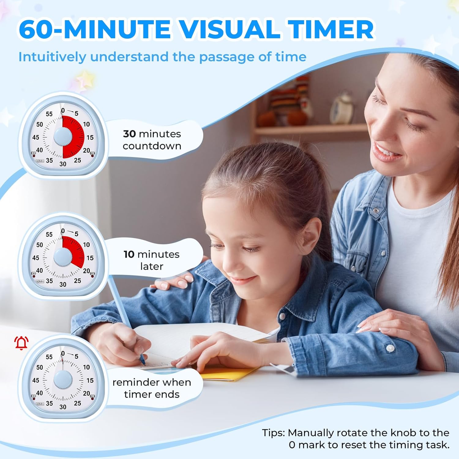 Diboniur Timer Visivo Bambini Ricaricabile, Blu - immagine 5
