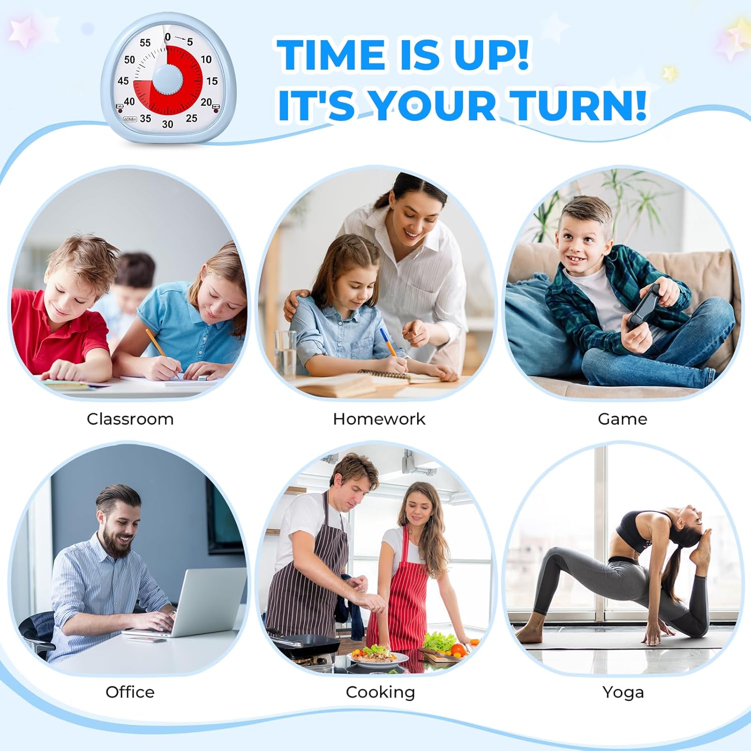 Diboniur Timer Visivo Bambini Ricaricabile, Blu - immagine 6