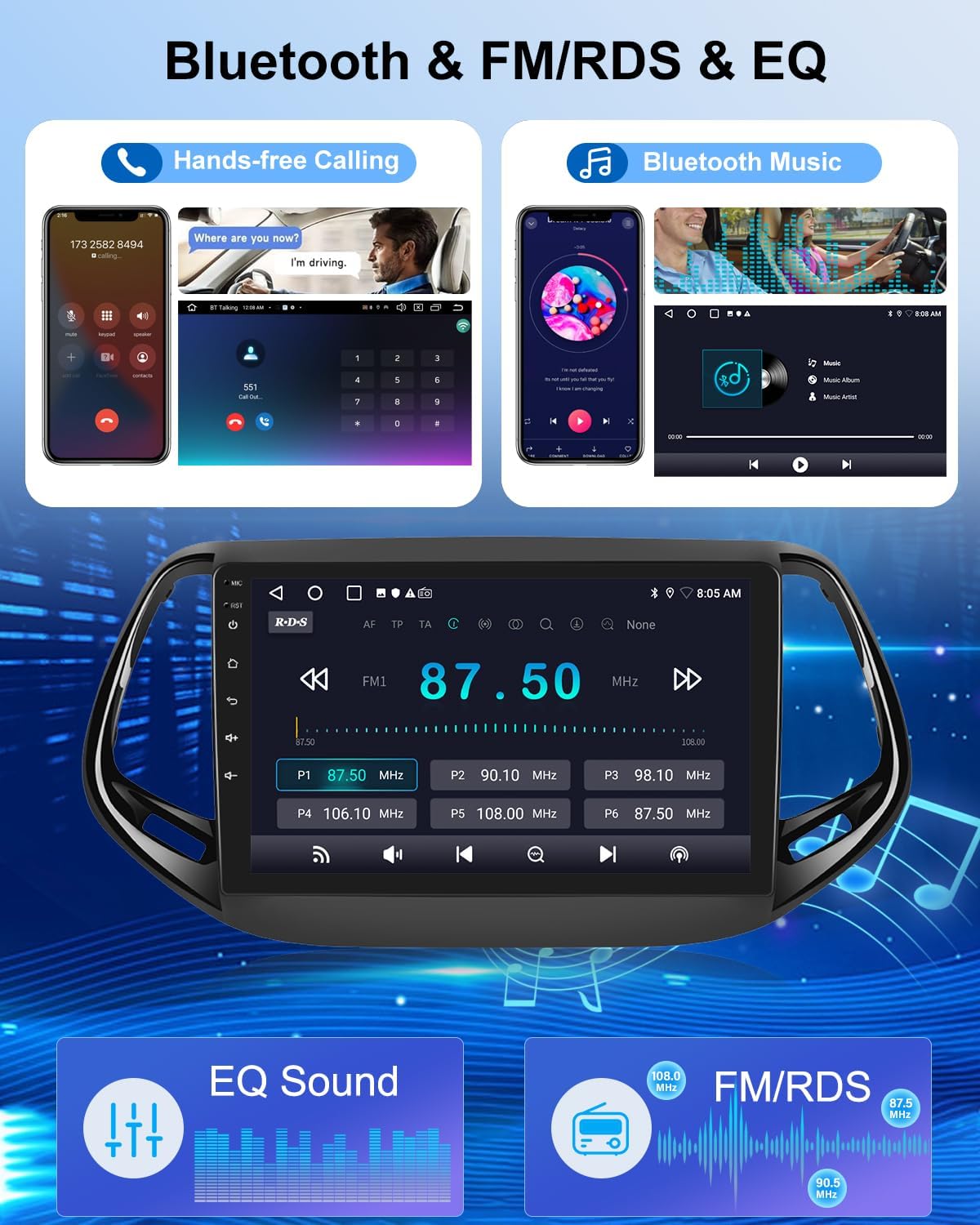 Nhopeew Autoradio 2+64G per Jeep Compass 2017-2021 - immagine 6