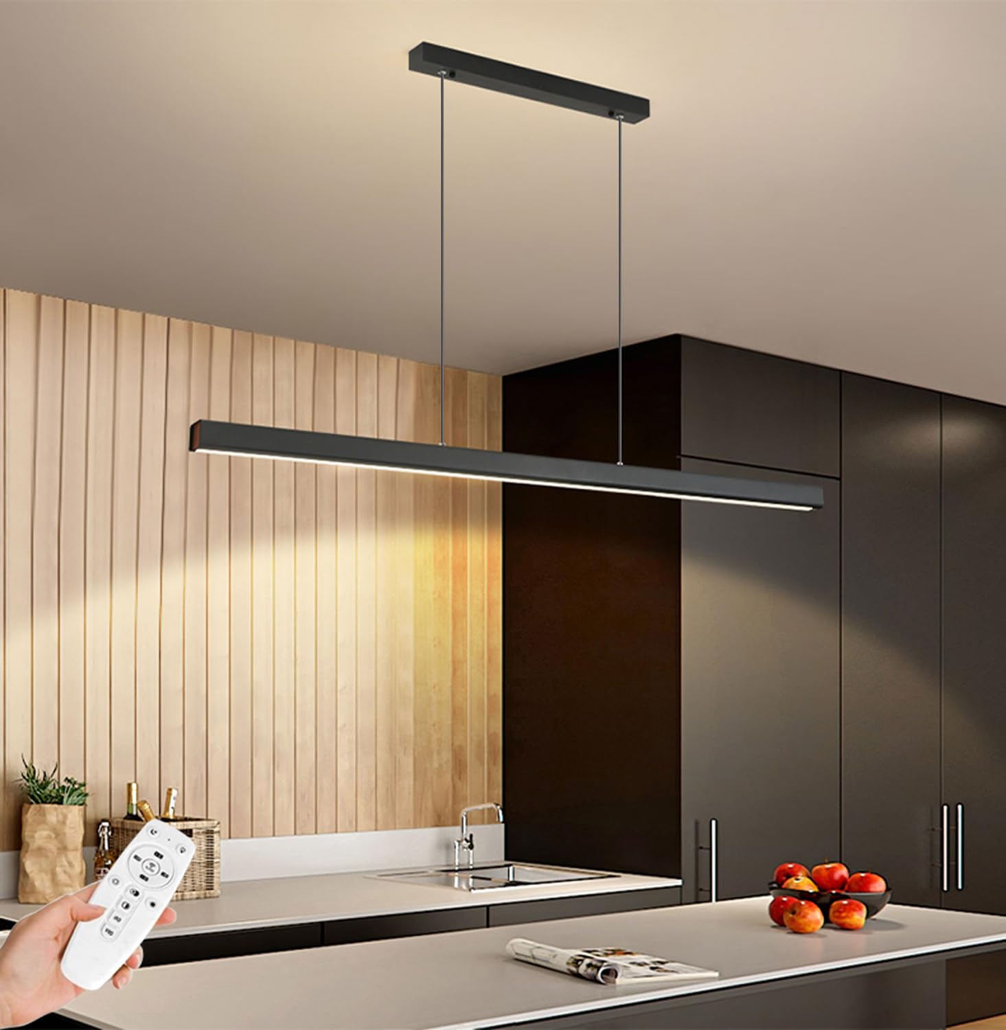 Senfay Lampadario a Sospensione LED Moderno 120cm, Nero