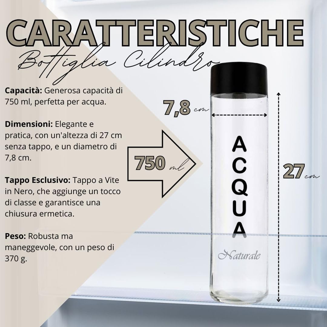 Brandprint - Set 4 Bottiglie Vetro Cilindro 750ml - immagine 2