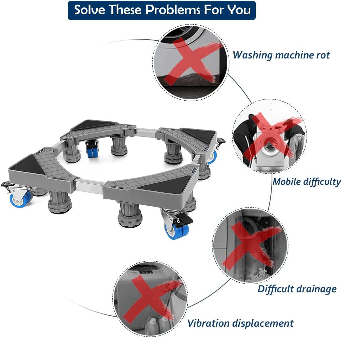 NIUXX Base Regolabile per Lavatrice con 8 Piedi + 4 Ruote - immagine 4