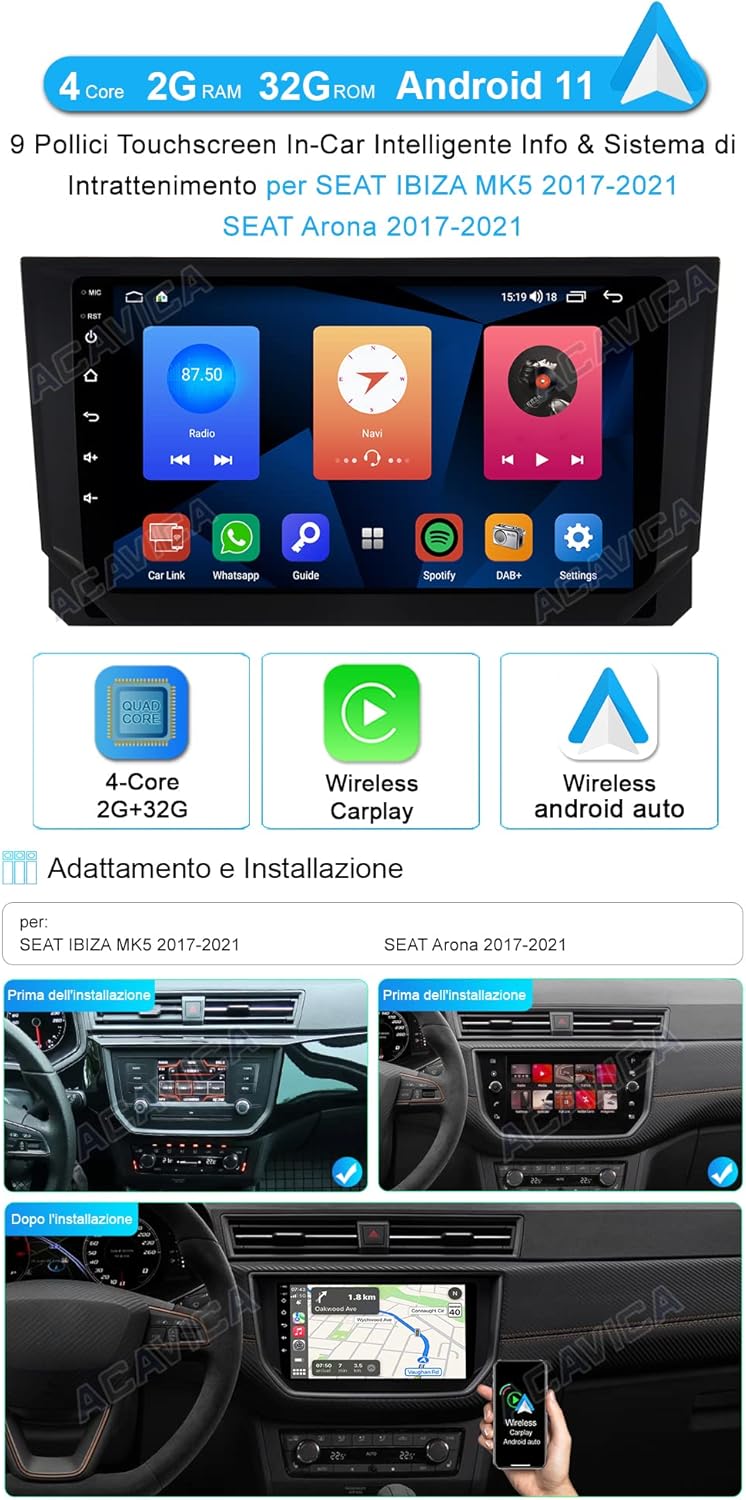 Autoradio Android 9 pollici per SEAT IBIZA MK5/Arona 2017-2021 - immagine 2