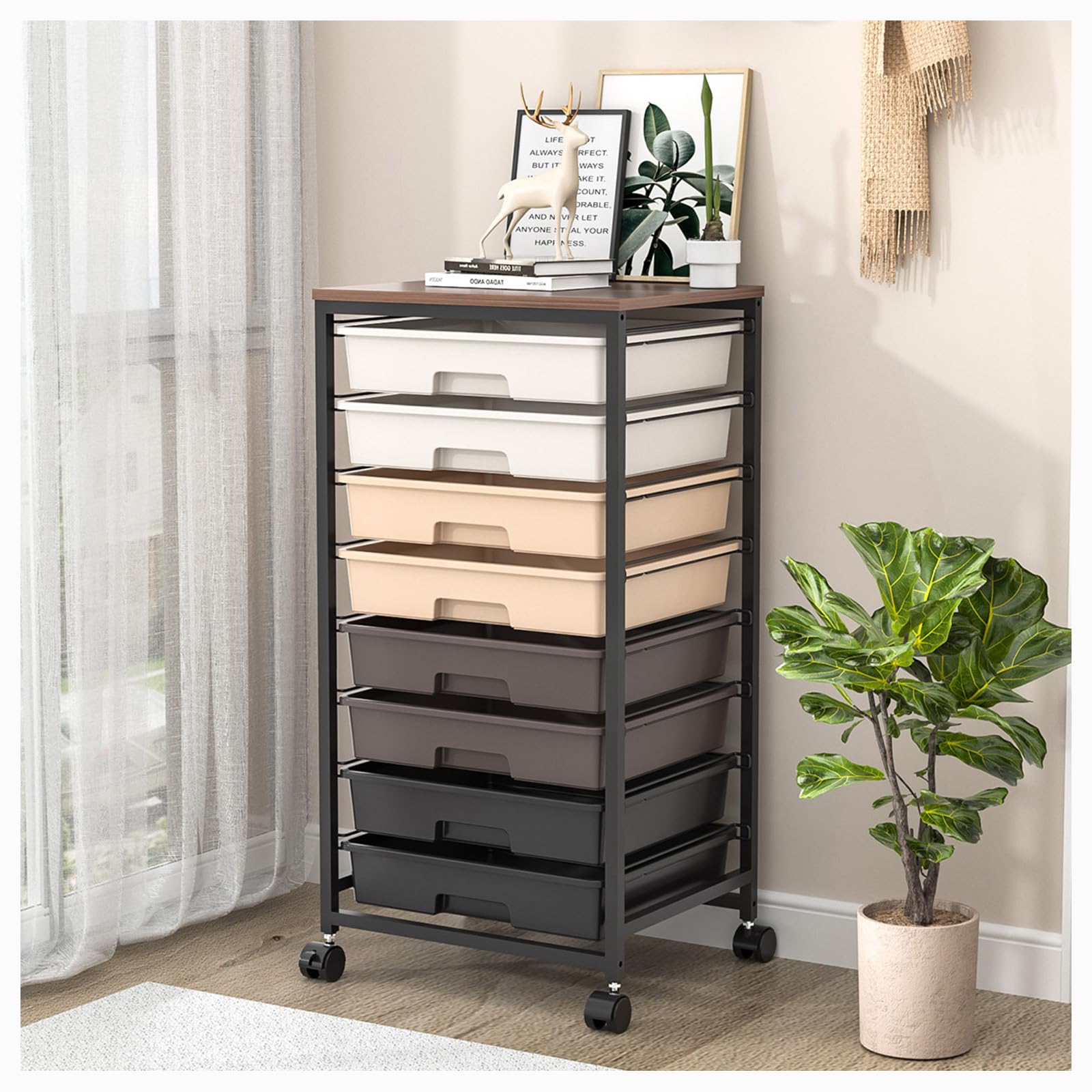 Sykiariol Carrello a Rotelle con 8 Scomparti, Marrone