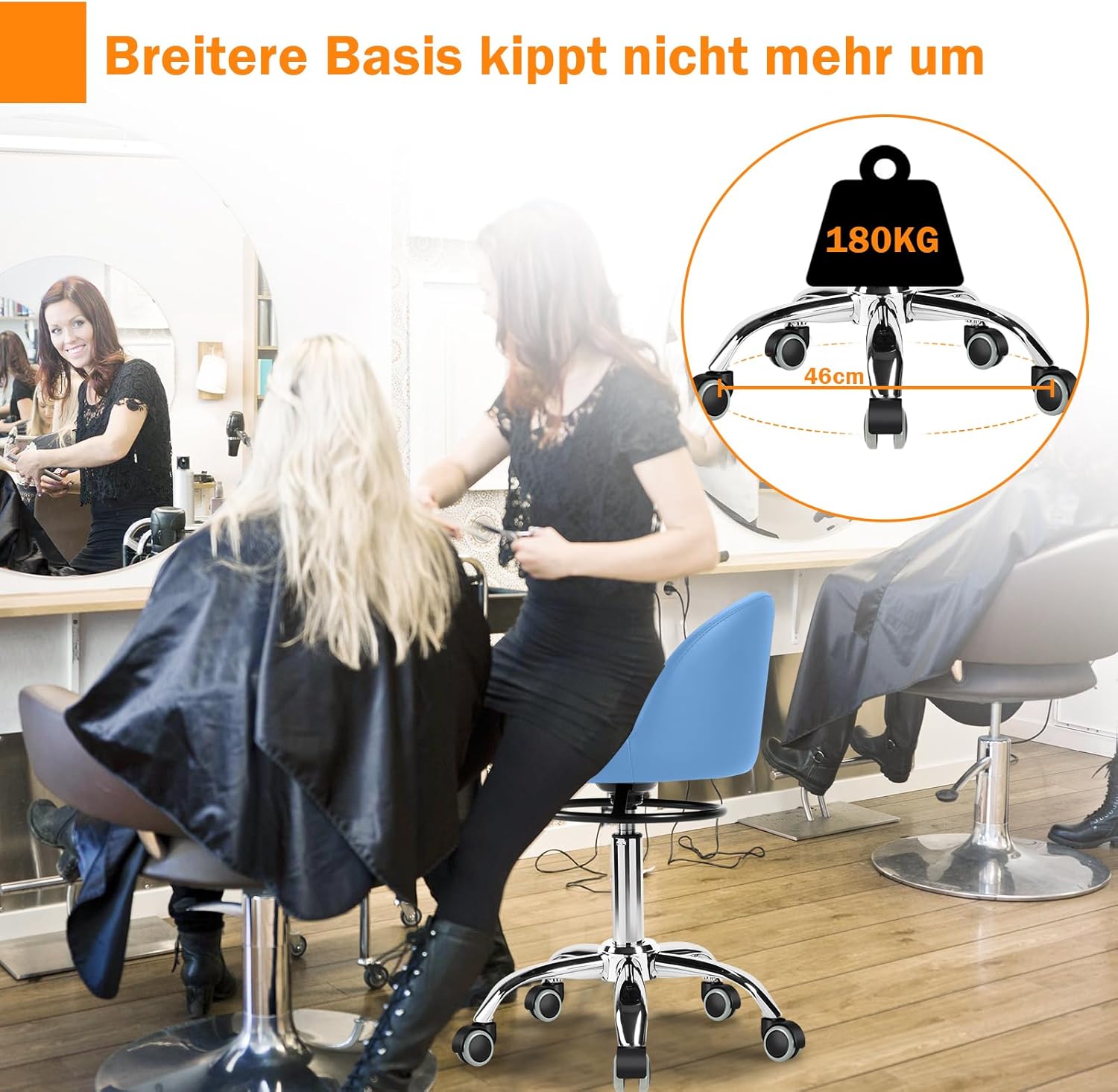 Sgabello Girevole con Ruote e Schienale, Blu - immagine 5