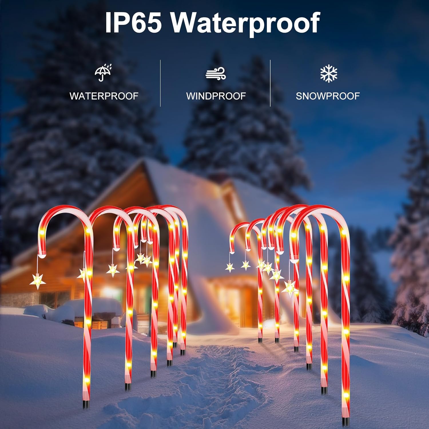 Luci di Natale Solare Esterno 12 pz 72 LED con Stella - immagine 3