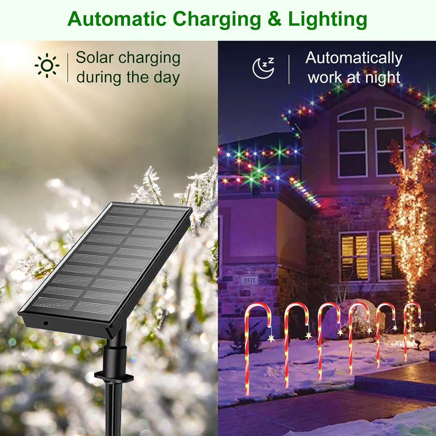 Luci di Natale Solare Esterno 12 pz 72 LED con Stella - immagine 5