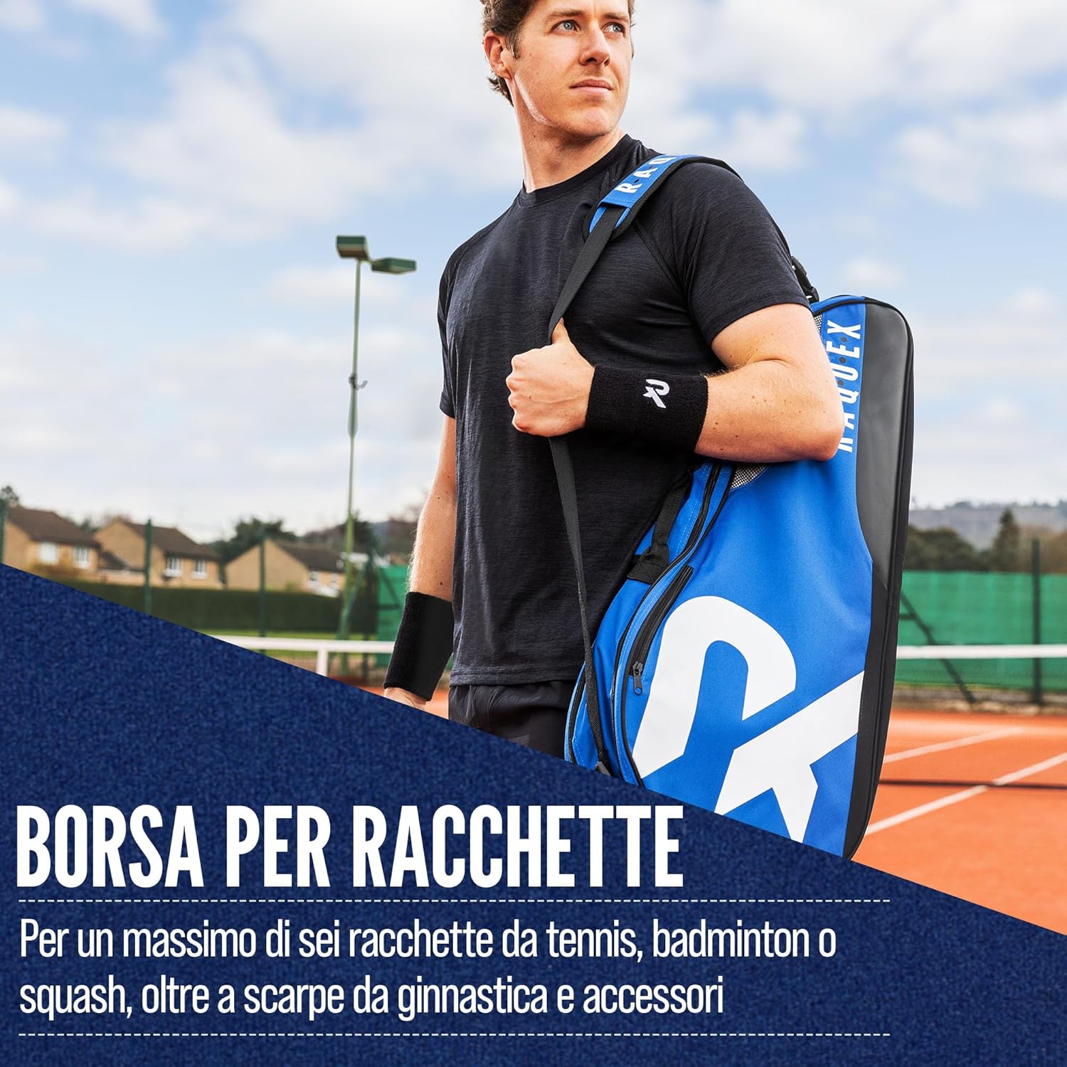 Raquex Borsa da Tennis per 6 Racchette, Blu - immagine 2