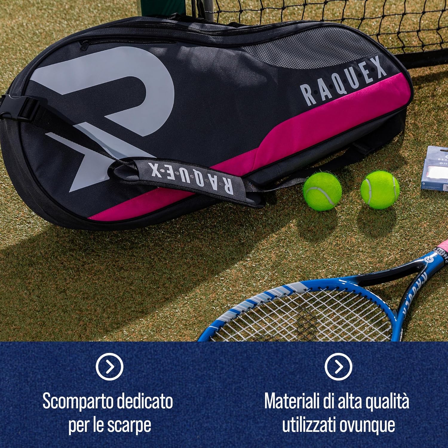 Raquex Borsa da Tennis per 6 Racchette, Blu - immagine 5