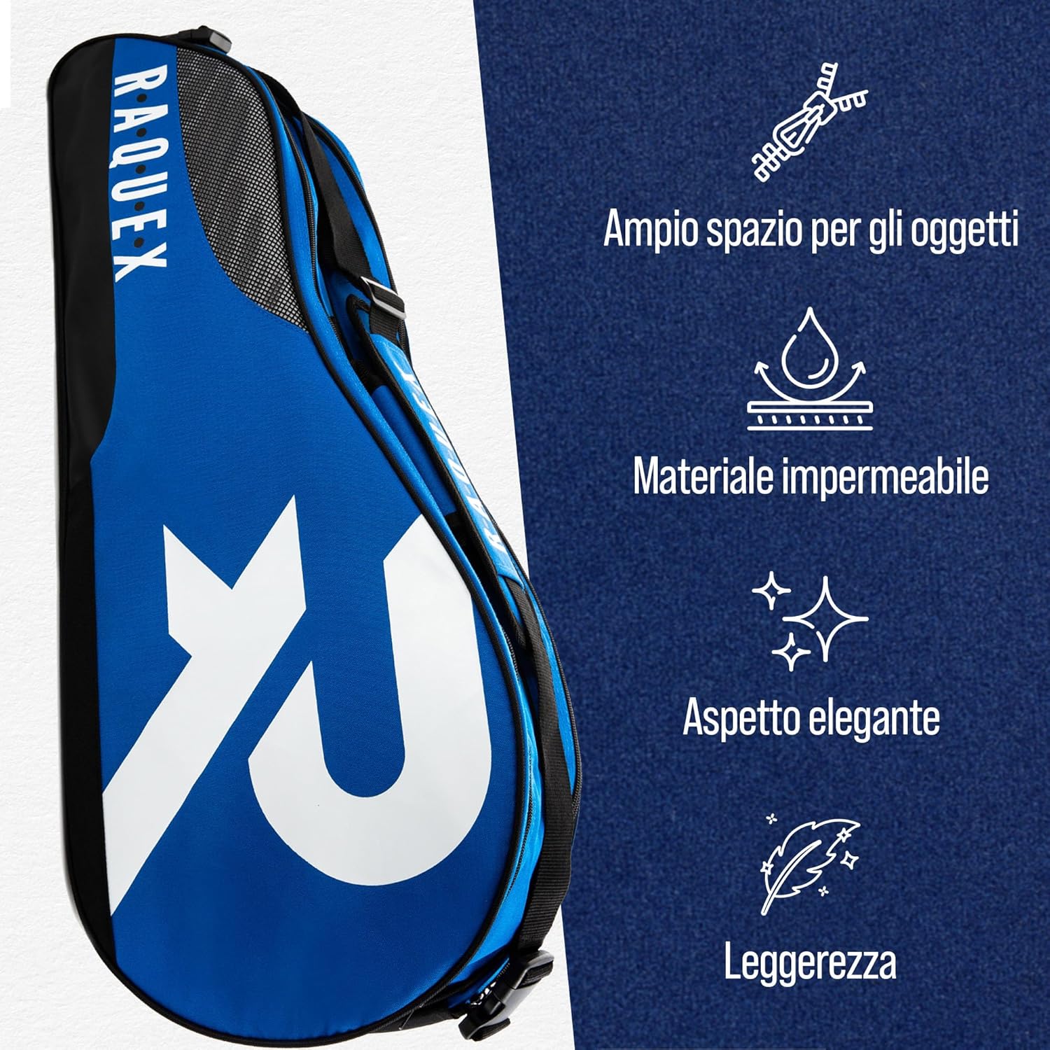 Raquex Borsa da Tennis per 6 Racchette, Blu - immagine 8