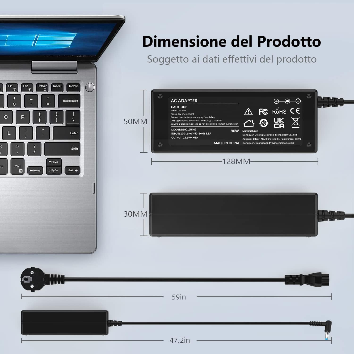 Caricatore HP Computer Portatile 90W 19.5V 4.62A - immagine 3