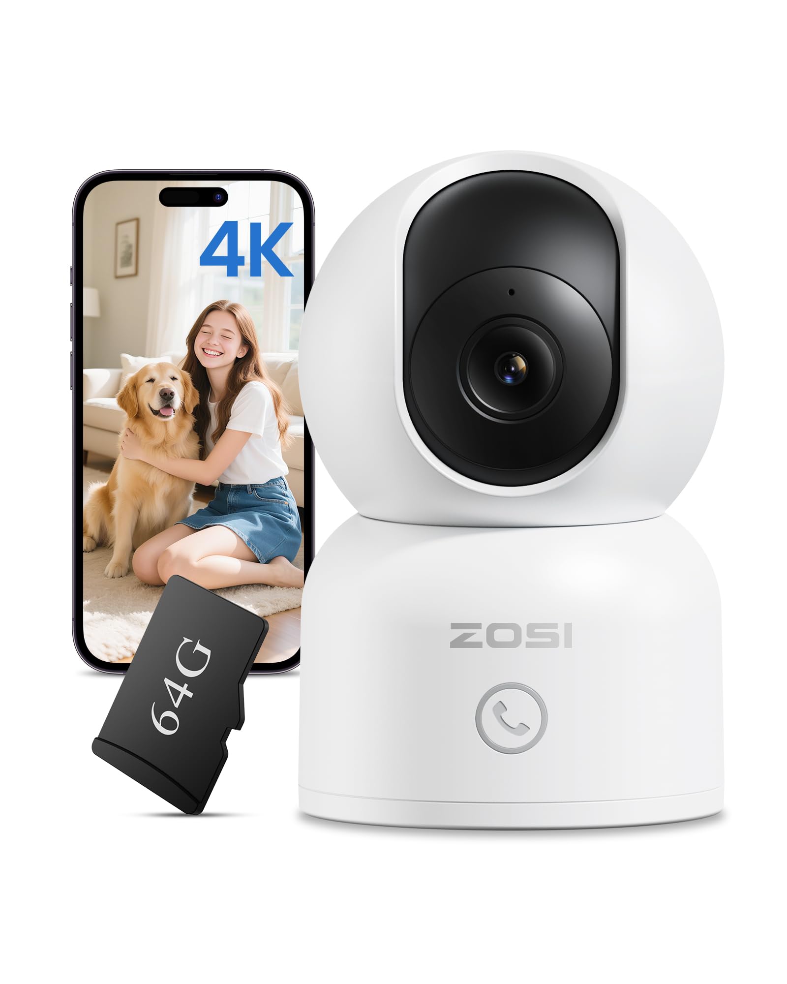 Zosi 4K Telecamera Sorveglianza WiFi Interni 64GB