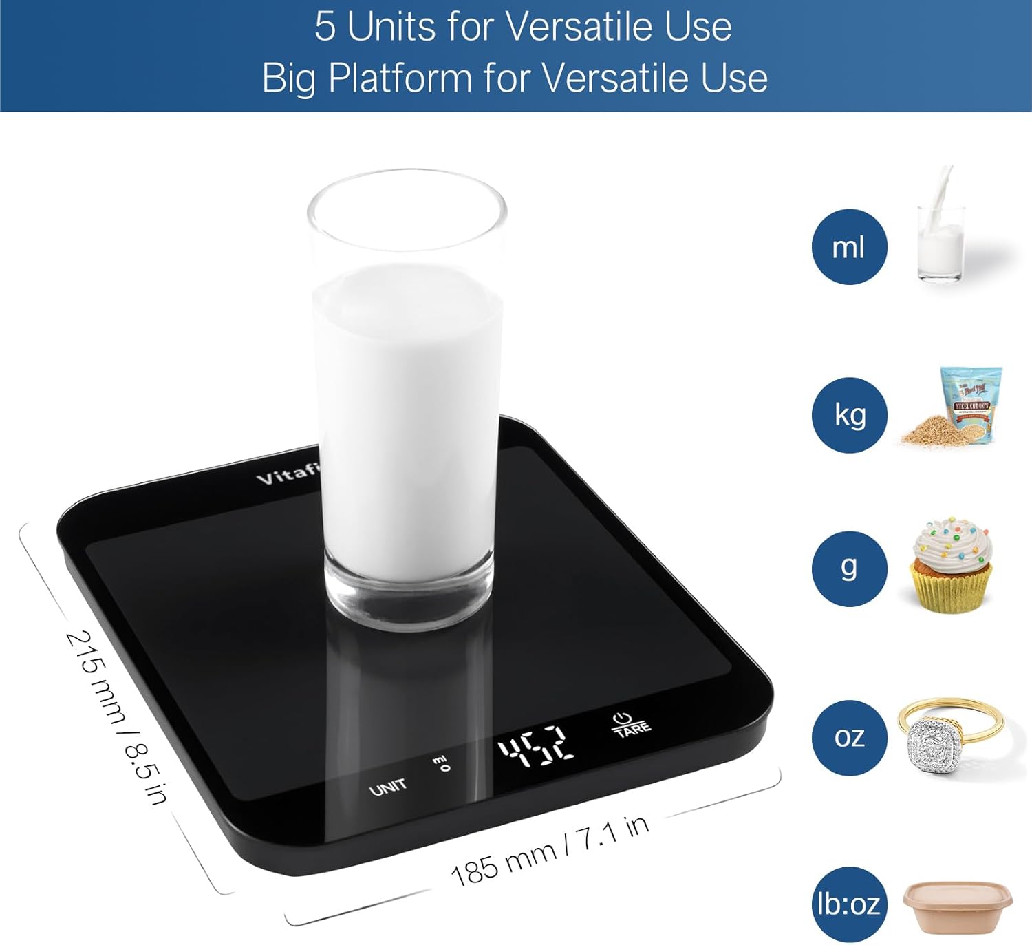 Vitafit Bilancia da Cucina Digitale 15kg, Nero - immagine 3