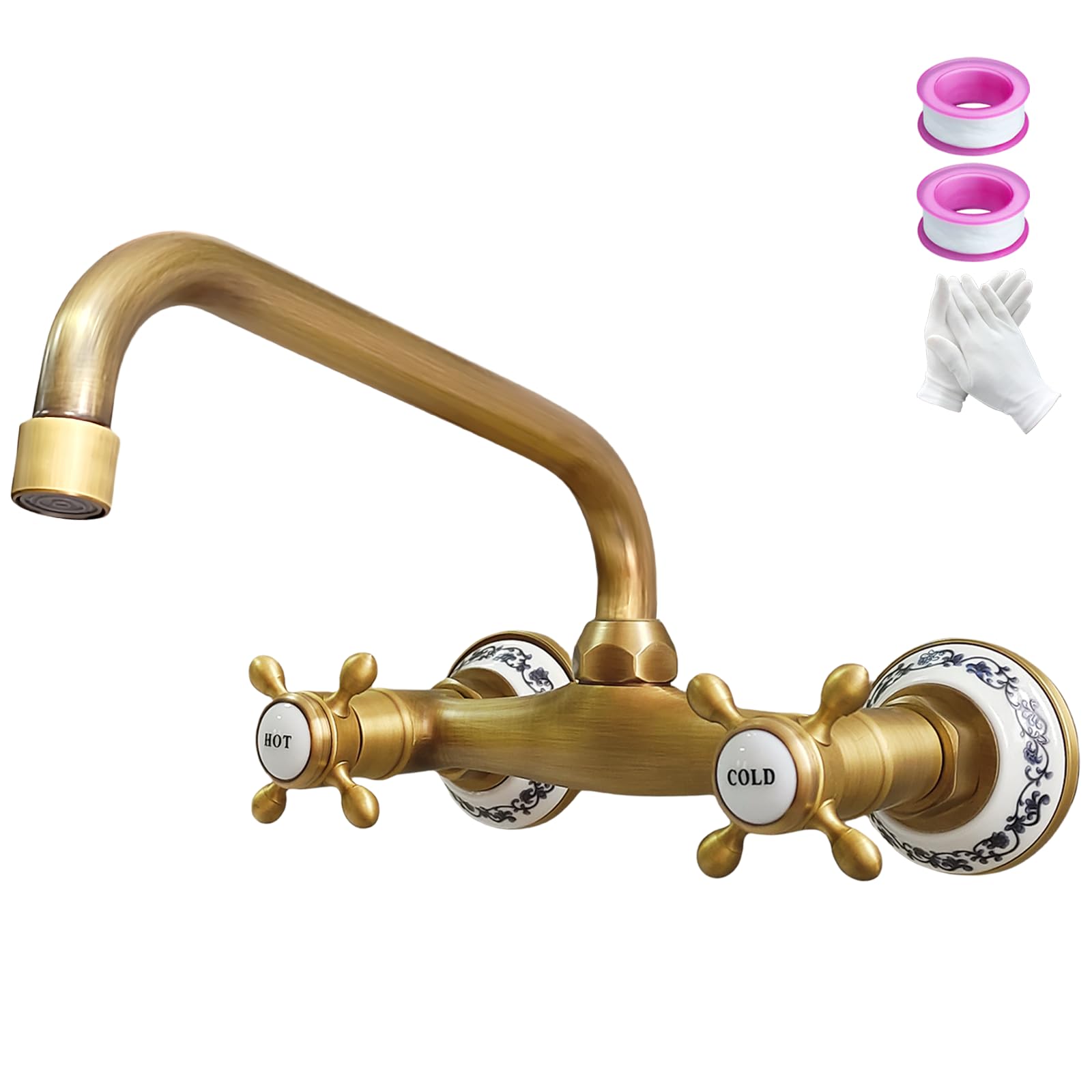 Rubinetto da Cucina a Muro in Ottone Anticato 25 CM