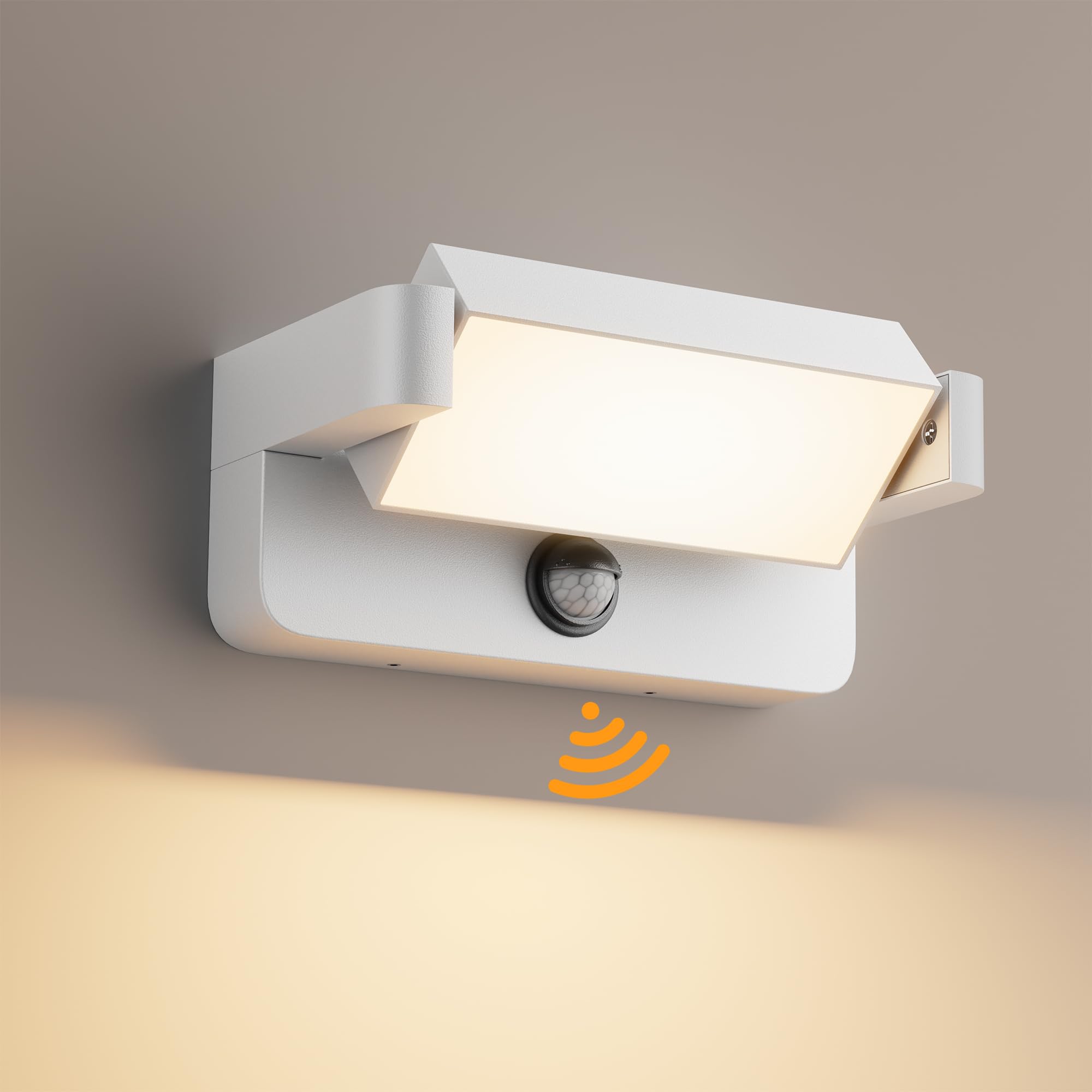 Aipsun 24W LED Applique Esterno/Interno con Sensore di Movimento, Lampade da Parete Orientabile IP65 Applique da Parete in Alluminio per Giardini Ingresso Terrazza, Bianco, Bianco caldo 3000K 60 LEDS