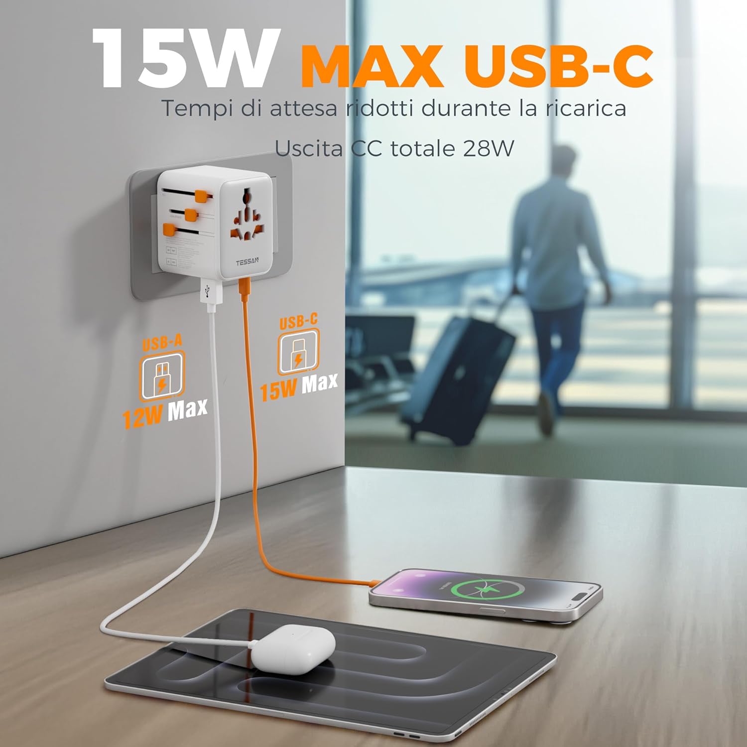 Tessan Adattatore Universale da Viaggio 15W Max - immagine 4