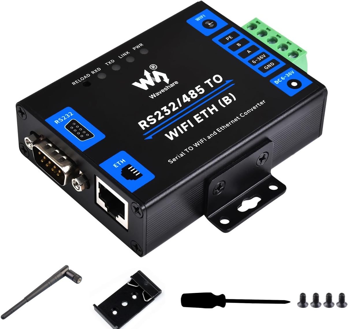 Waveshare RS232/485 to WiFi and RJ45 Ethernet Converter - immagine 1