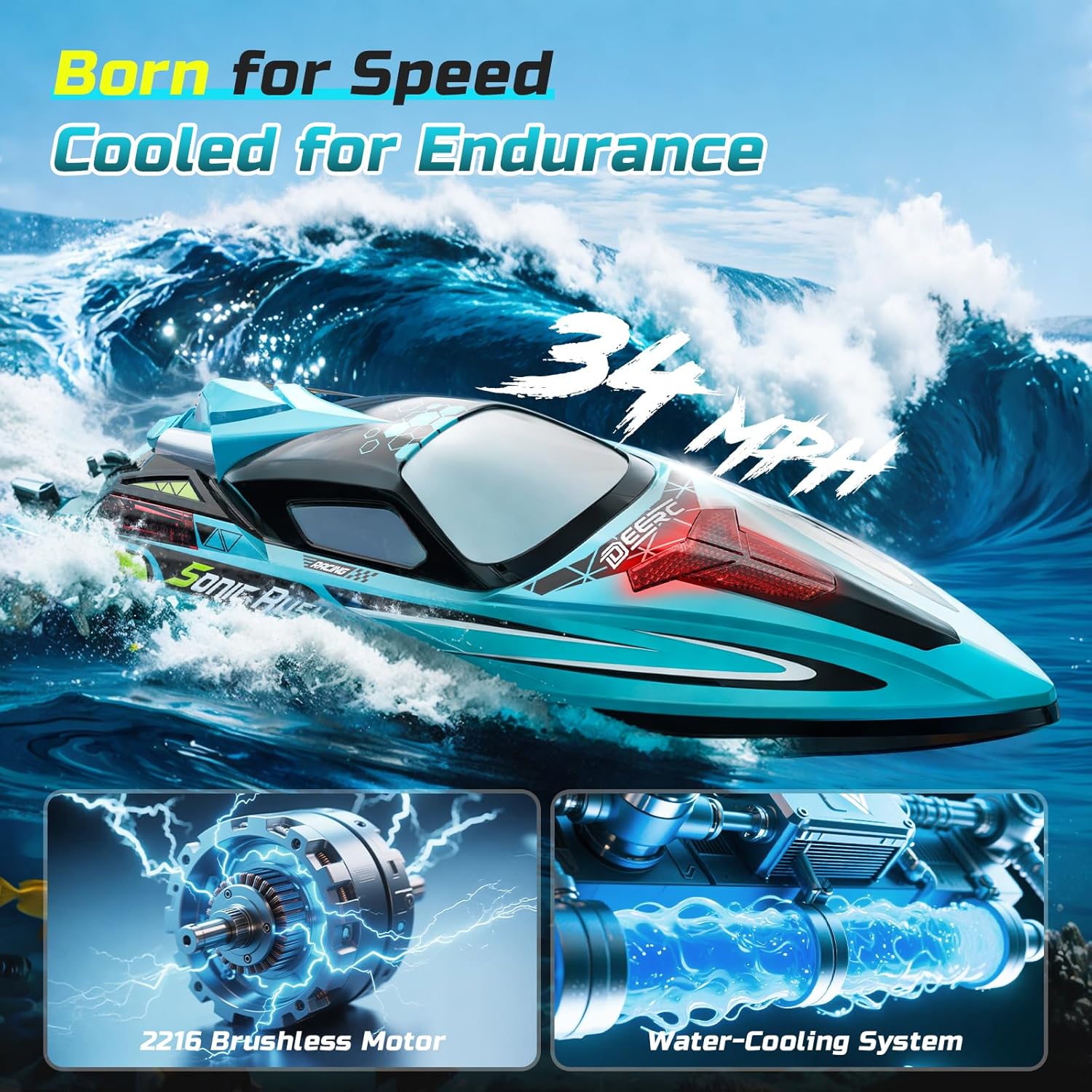 DEERC Barca RC Senza Spazzole 34 MPH per Adulti - immagine 3