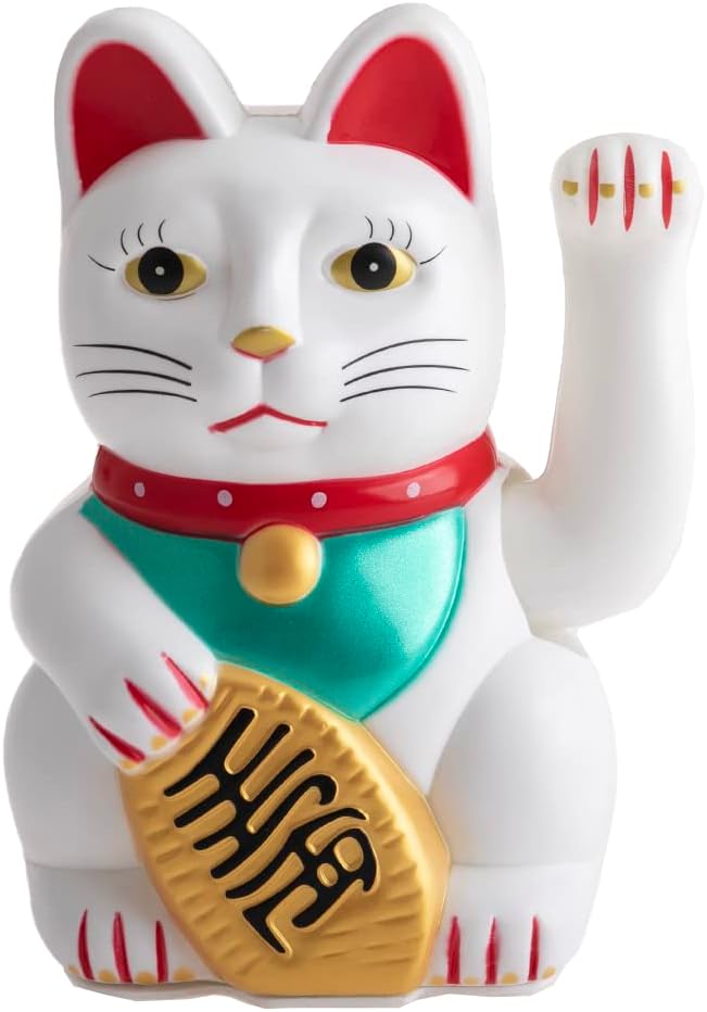 lachineuse - Maneki Neko Bianco con Braccio Mobile 18 cm - immagine 1