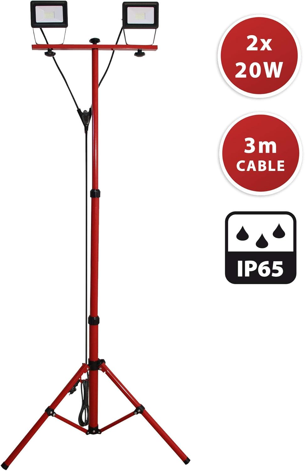 Velamp Light Pad 2X20W Proiettore LED su Treppiede 40 W, Rosso, 3 unità - immagine 2