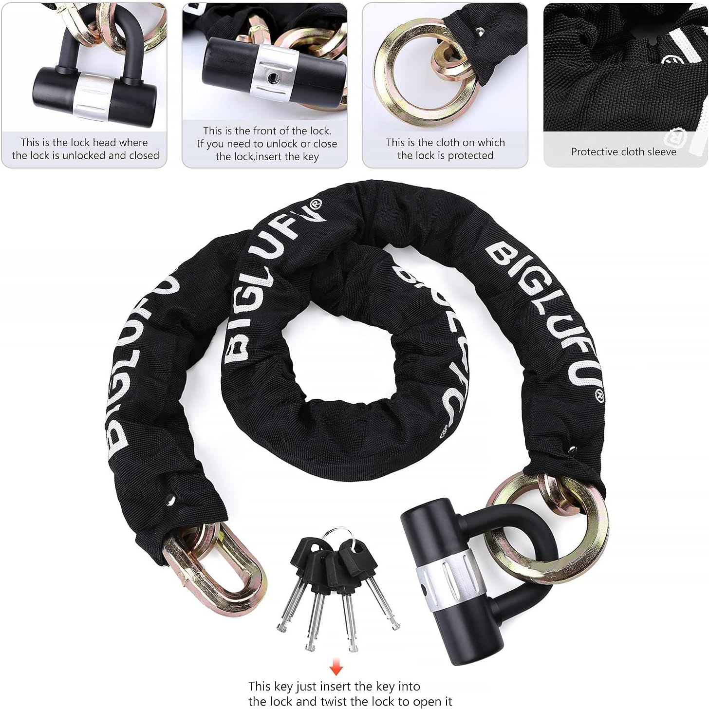 Biglufu Lucchetto Bici Alta Sicurezza con 4 Chiavi - immagine 5