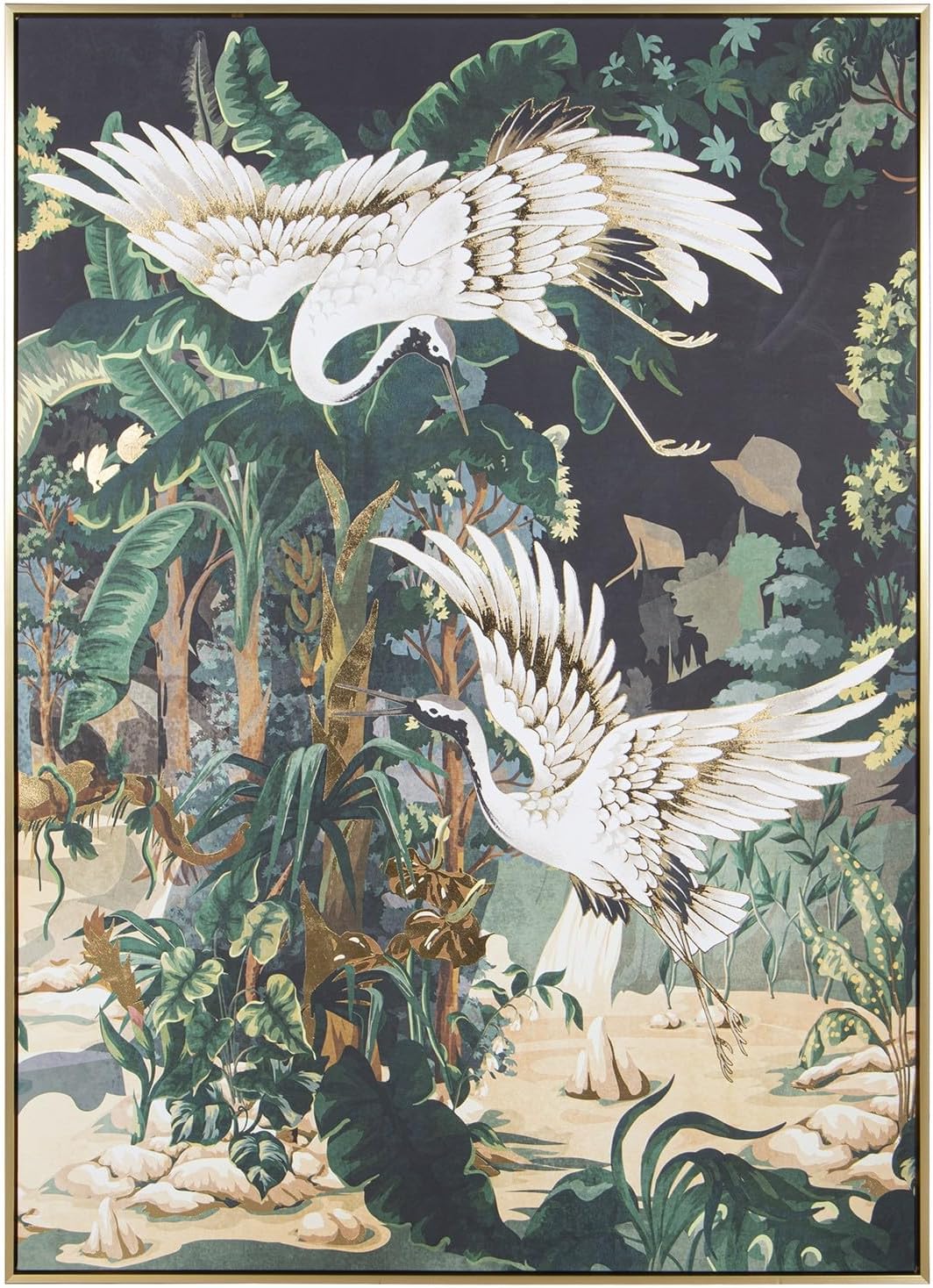 DRW Quadro Tela con Cornice Dorata Uccelli e Giungla - immagine 1