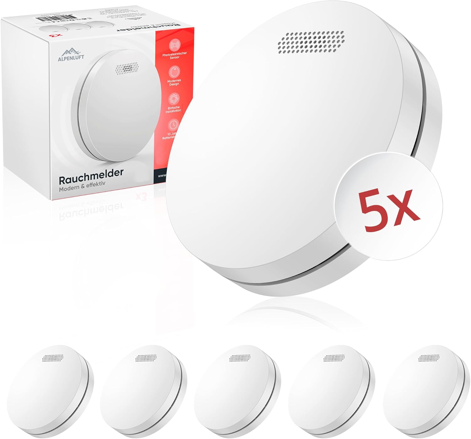 Alpenluft Rivelatore di Fumo 10 Anni Batteria (Set 5)