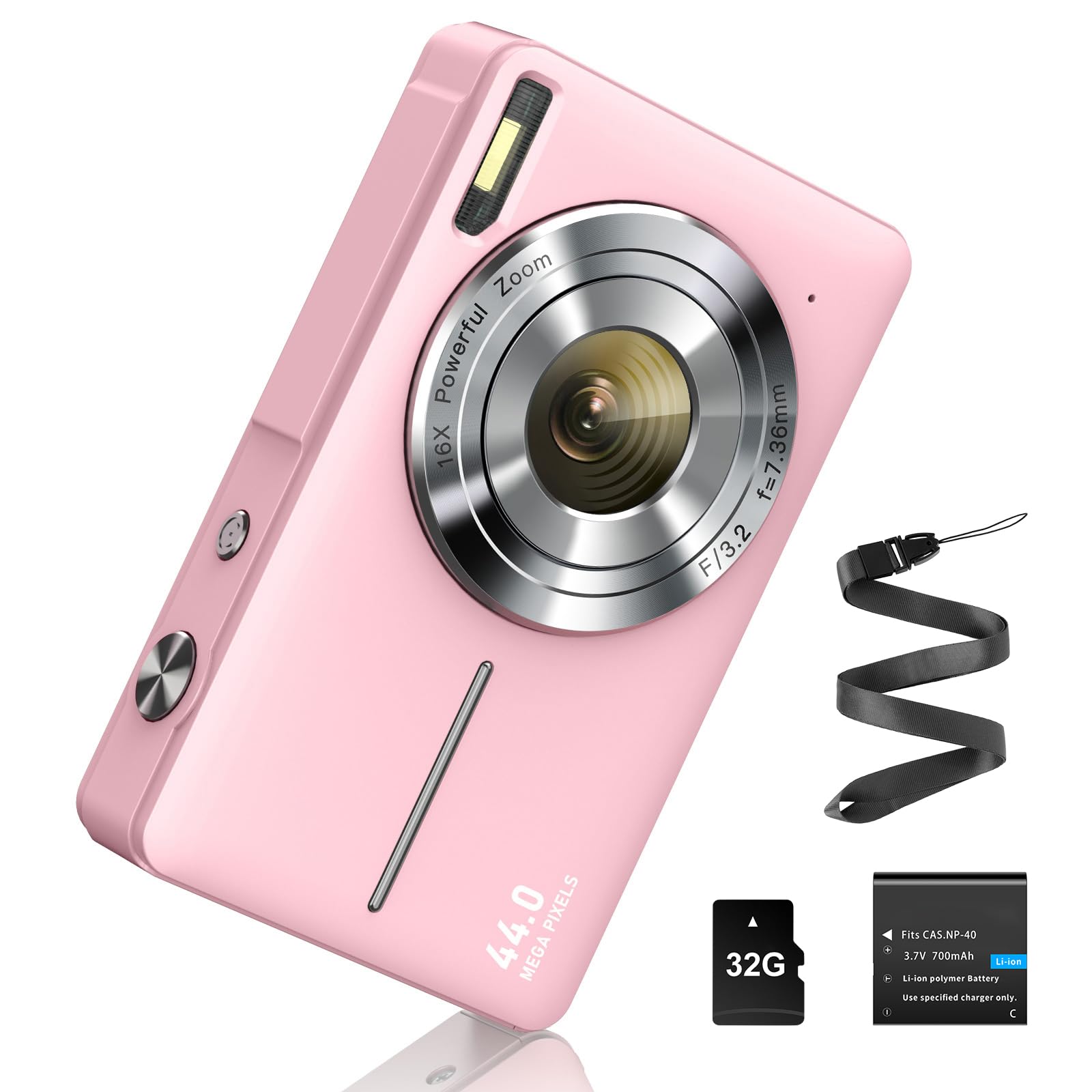 Fotocamera Digitale 44MP 1080P con Scheda 32G, Rosa