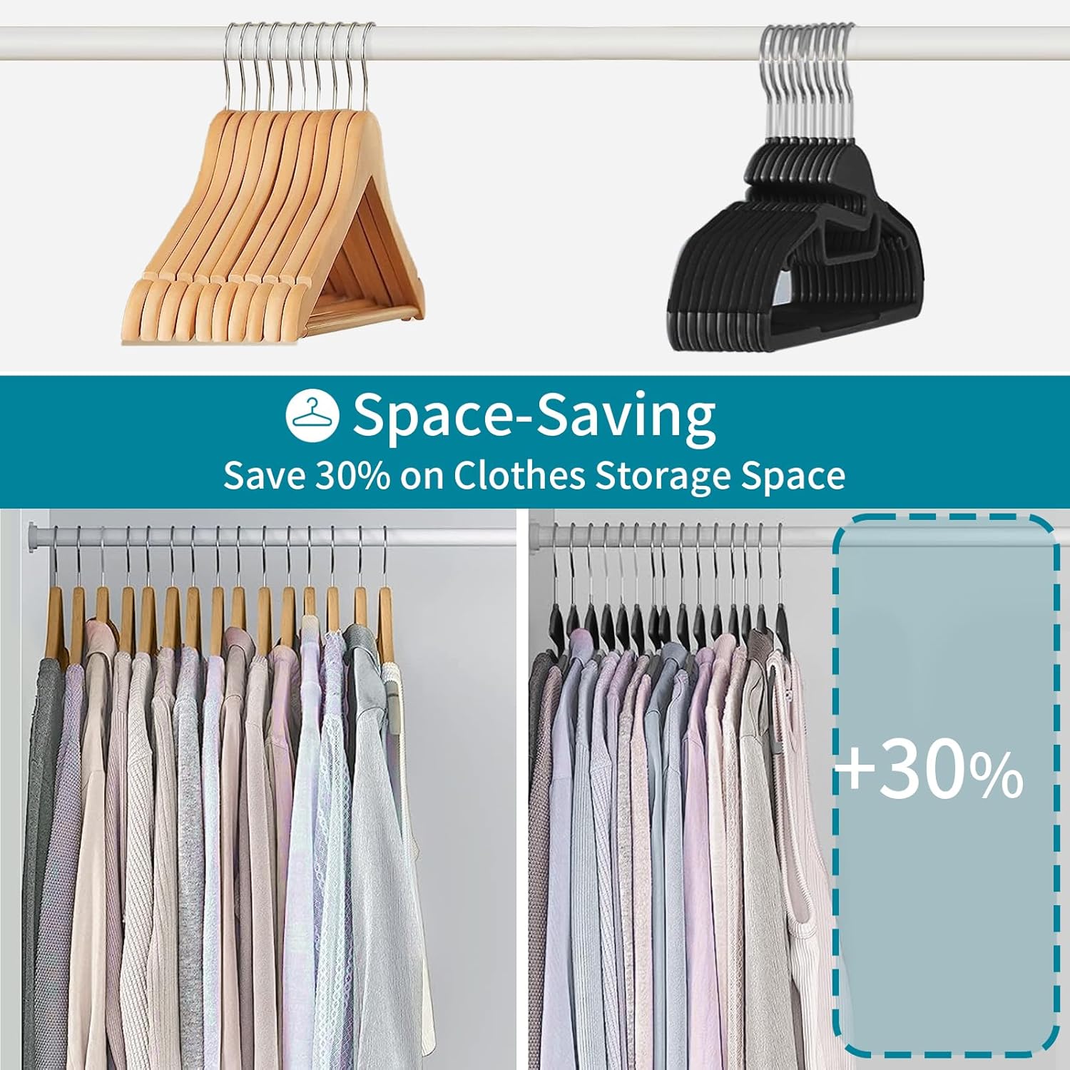 Grucce in Plastica 100 Pezzi Salvaspazio, Nero - immagine 3